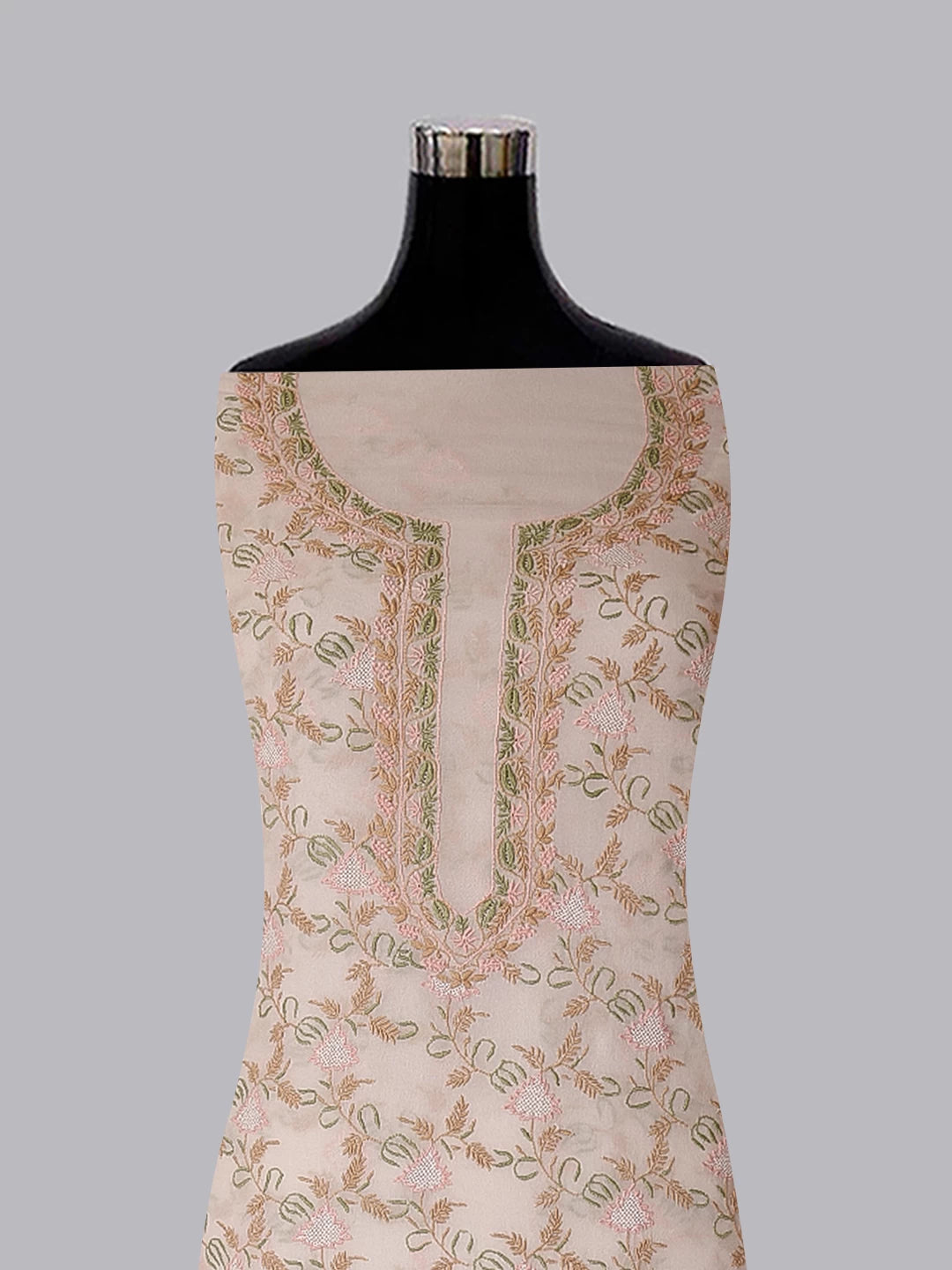 Ada Hand Embroidered Ivory White Pure Georgette Lucknowi Chikankari Unstitched Kurta Piece A19978