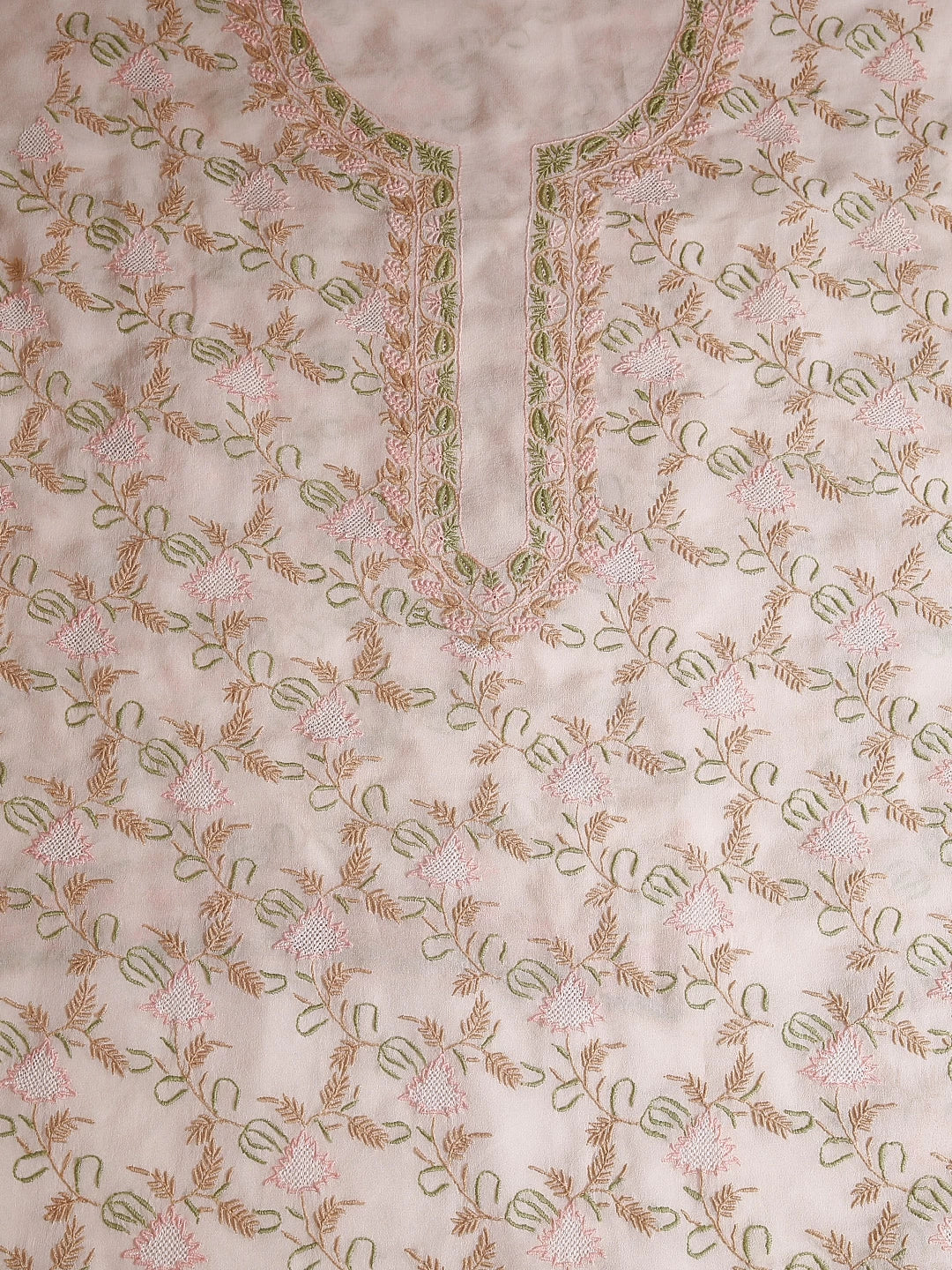 Ada Hand Embroidered Ivory White Pure Georgette Lucknowi Chikankari Unstitched Kurta Piece A19978