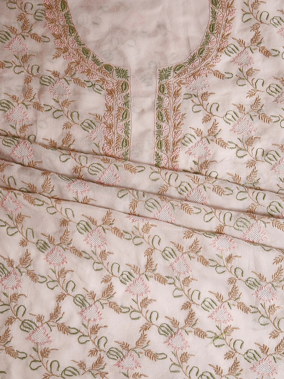 Ada Hand Embroidered Ivory White Pure Georgette Lucknowi Chikankari Unstitched Kurta Piece A19978