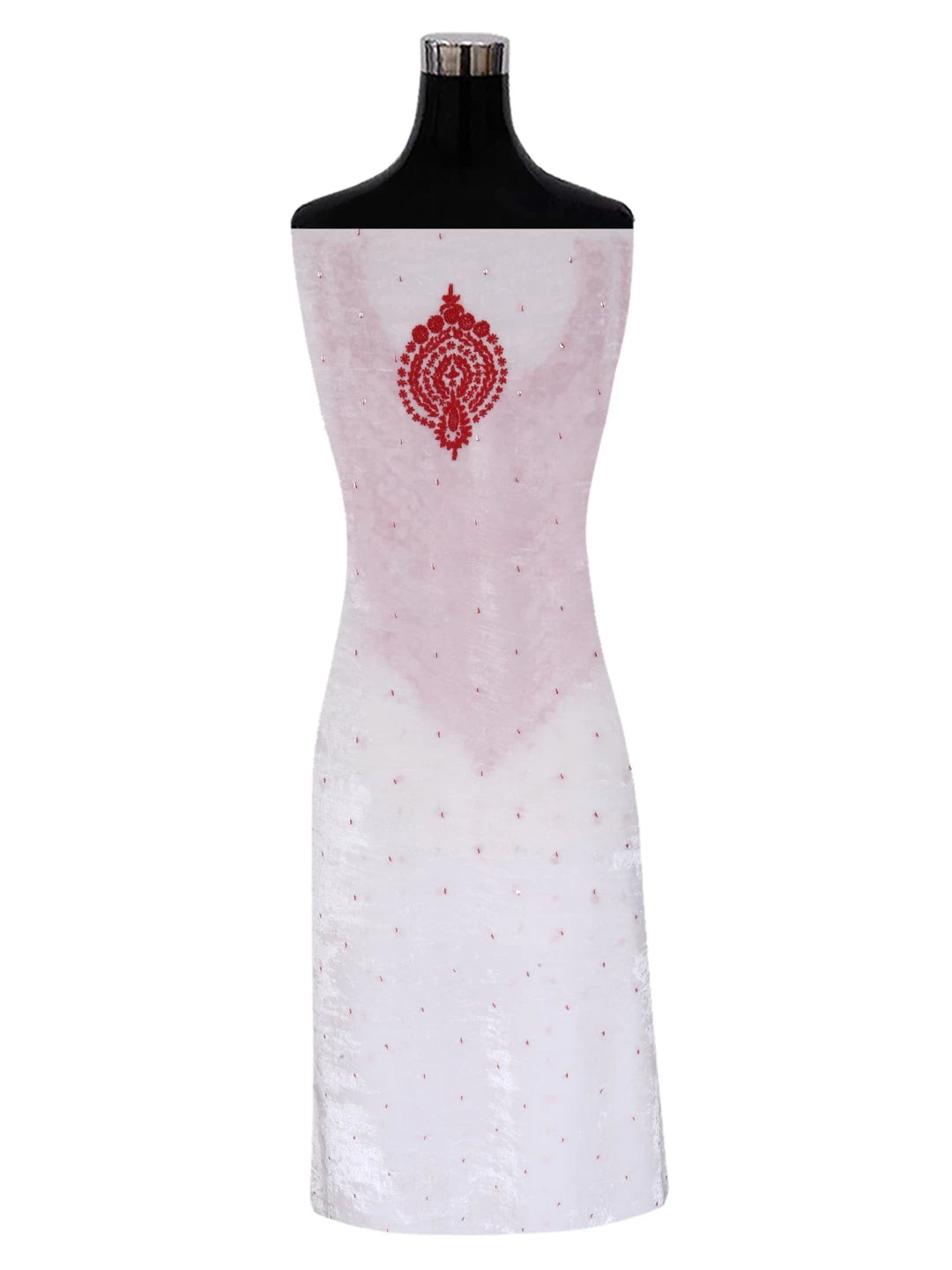 Ada Hand Embroidered White Velvet Lucknowi Chikankari Kurta Piece 01A340256