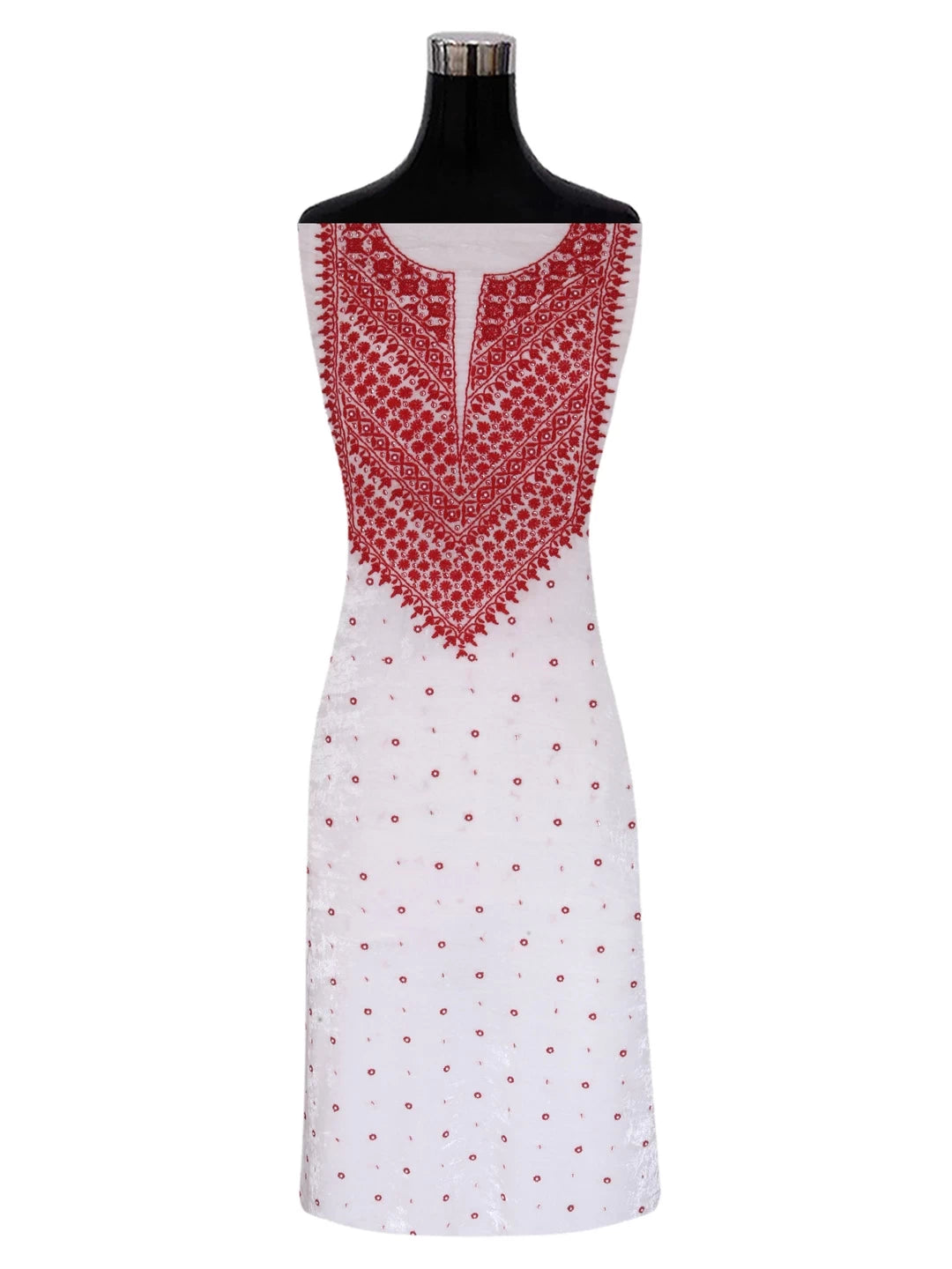 Ada Hand Embroidered White Velvet Lucknowi Chikankari Kurta Piece 01A340256