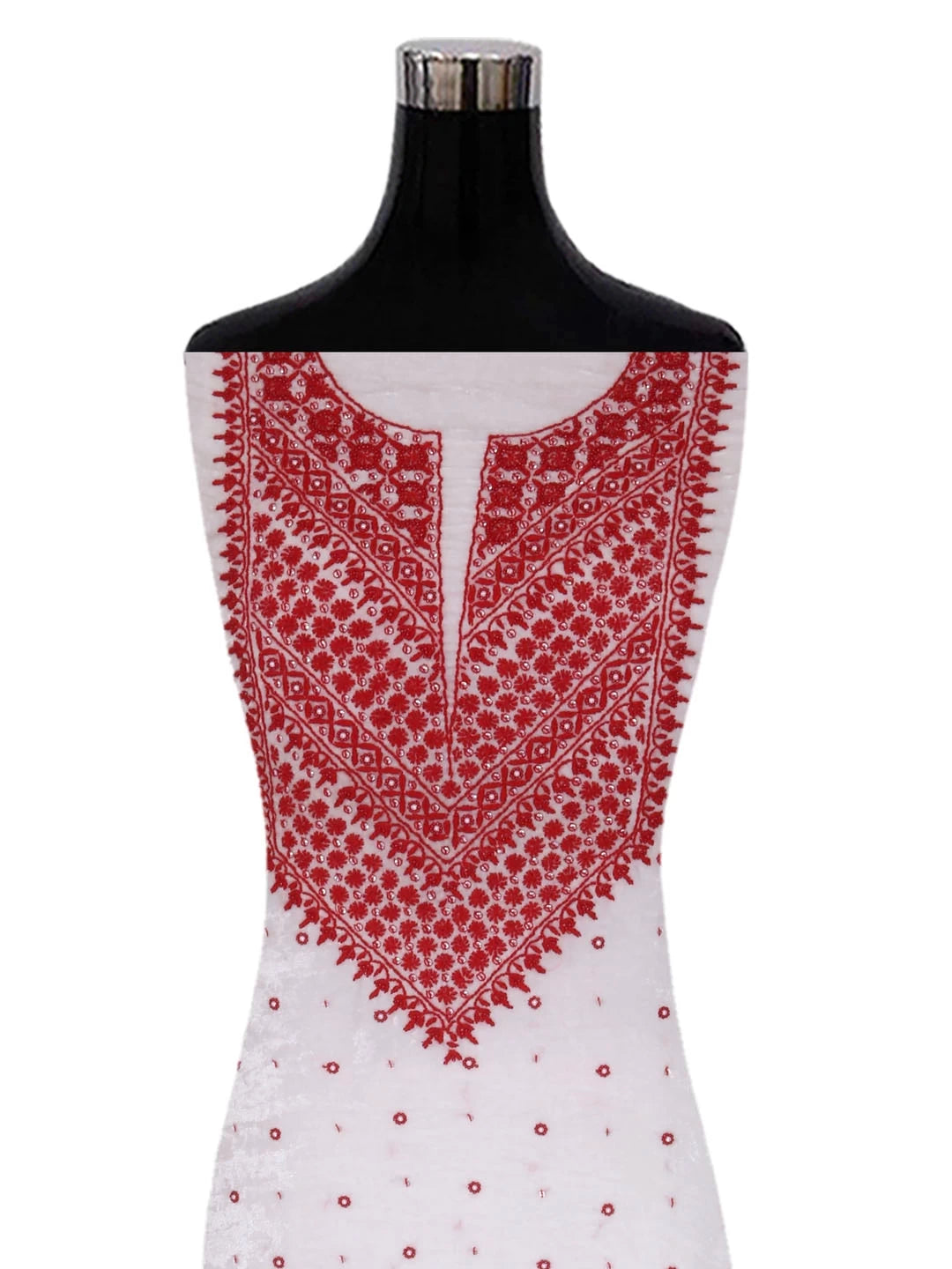 Ada Hand Embroidered White Velvet Lucknowi Chikankari Kurta Piece 01A340256