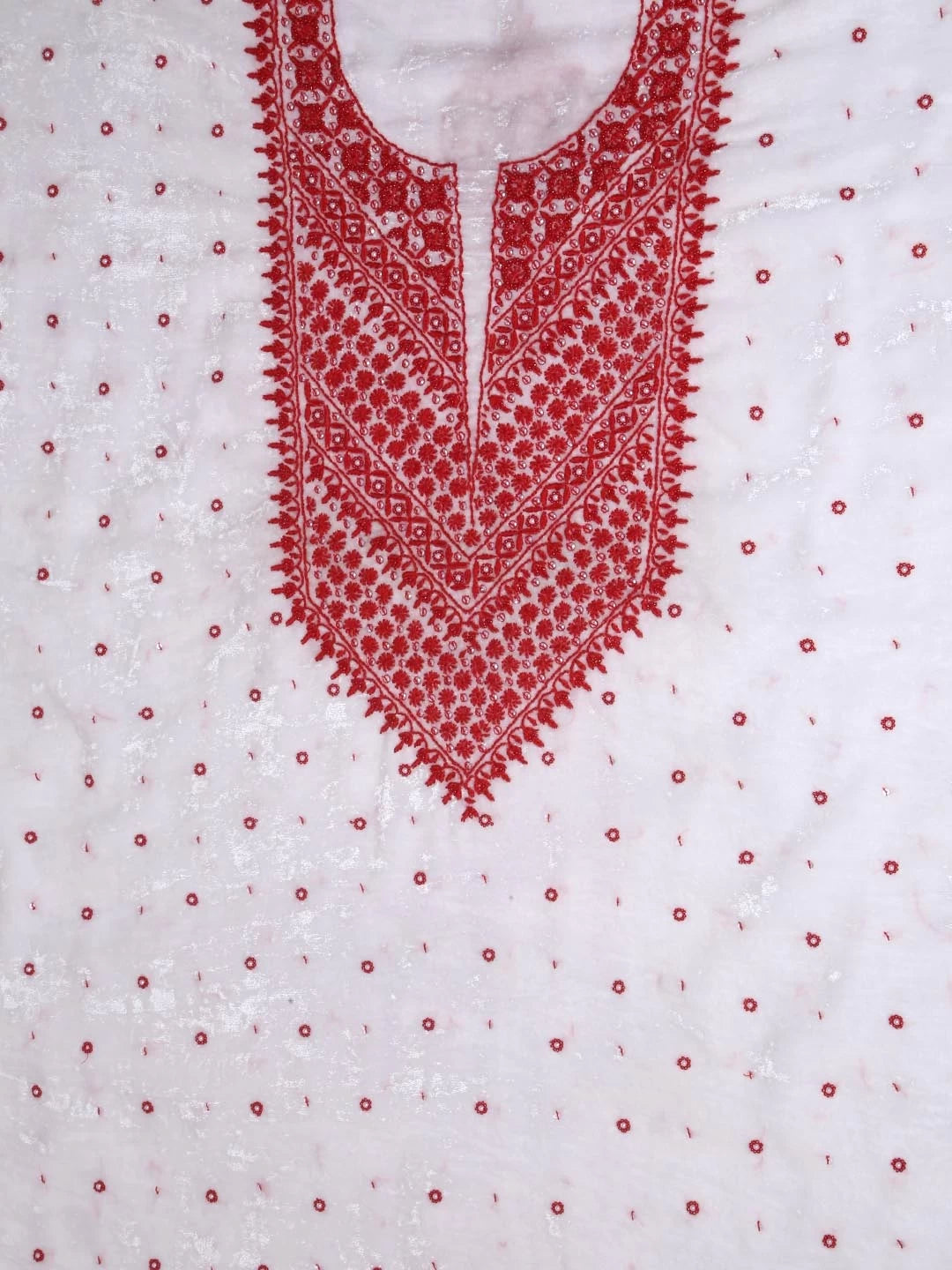 Ada Hand Embroidered White Velvet Lucknowi Chikankari Kurta Piece 01A340256