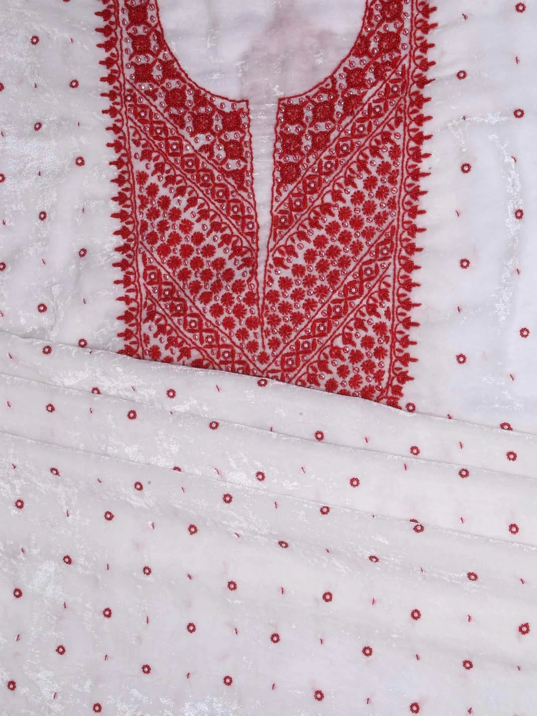 Ada Hand Embroidered White Velvet Lucknowi Chikankari Kurta Piece 01A340256