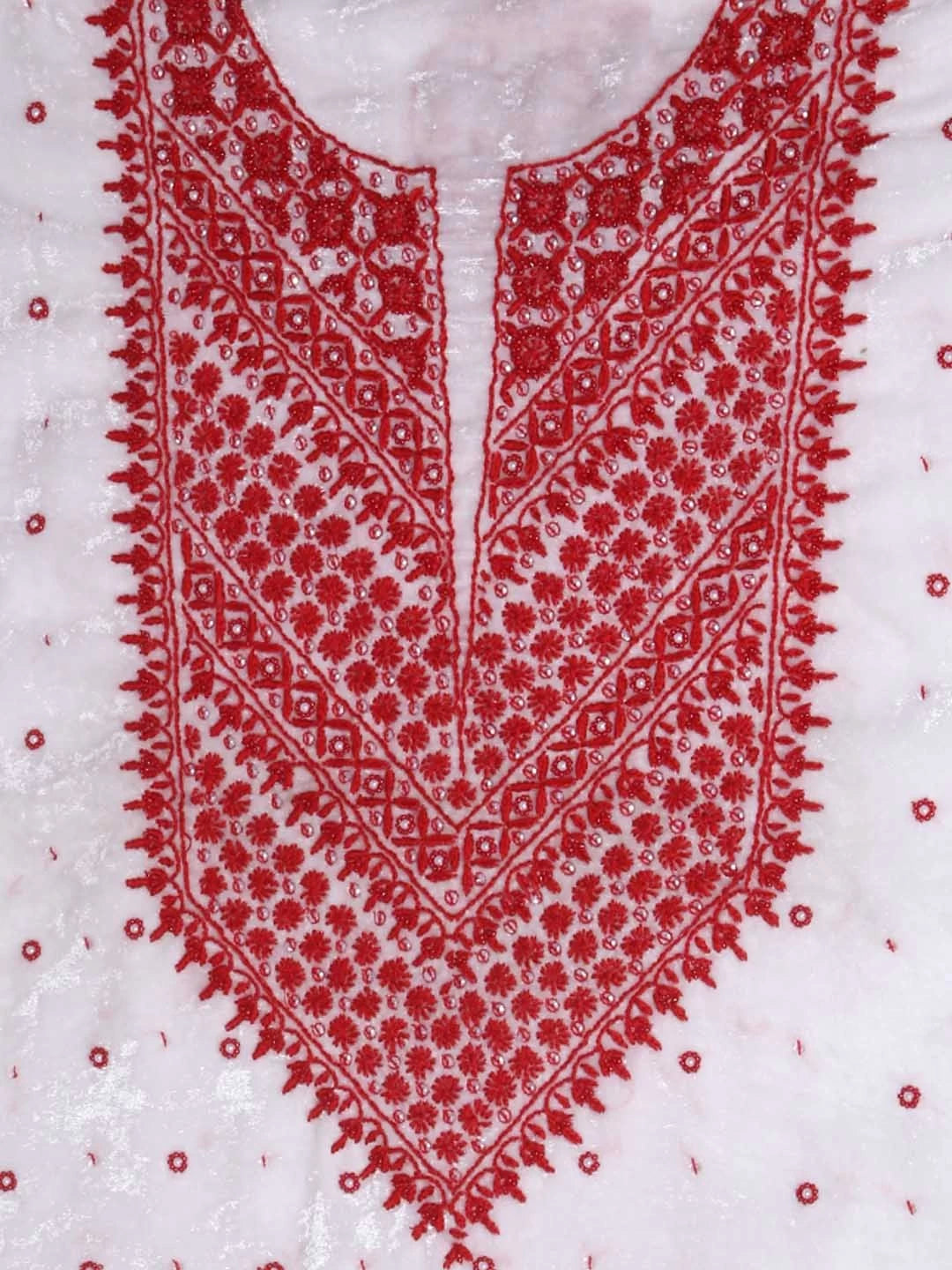 Ada Hand Embroidered White Velvet Lucknowi Chikankari Kurta Piece 01A340256