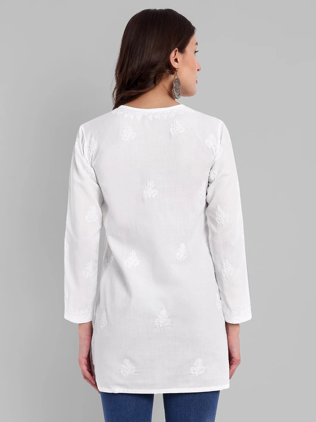 Ada Hand Embroidered White Cotton Lucknowi Chikankari Straight Kurti A911335