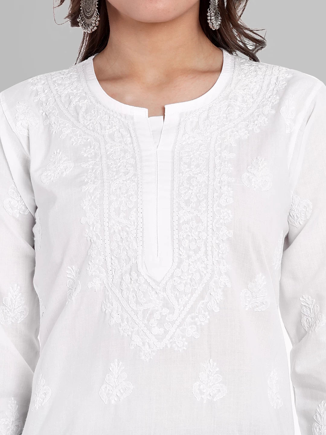 Ada Hand Embroidered White Cotton Lucknowi Chikankari Straight Kurti A911335