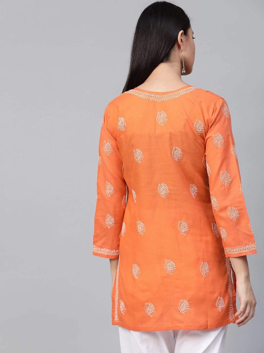Ada Hand Embroidered Orange Cotton Lucknowi Chikankari Kurti A312251