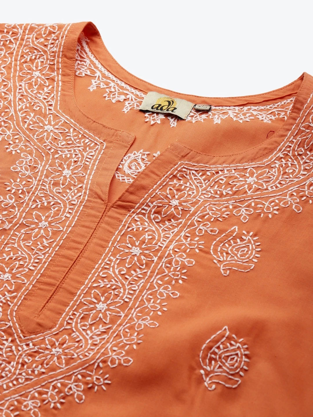 Ada Hand Embroidered Orange Cotton Lucknowi Chikankari Kurti A312251