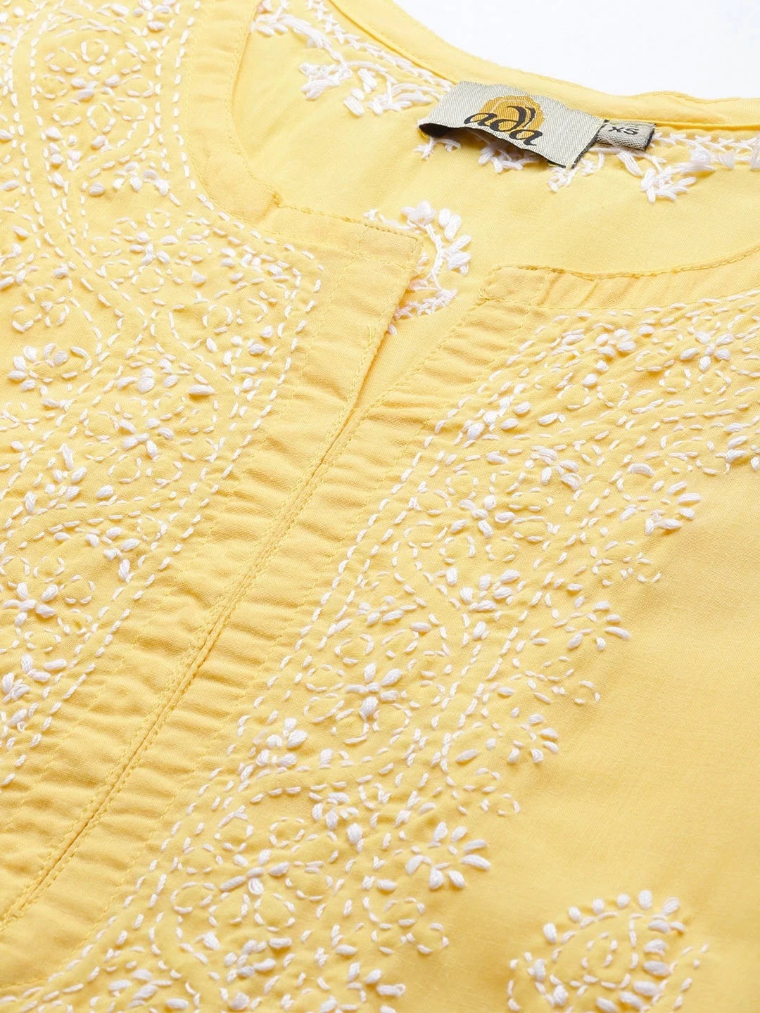 Ada Hand Embroidered Yellow Cotton Lucknowi Chikankari Short Kurti A911127