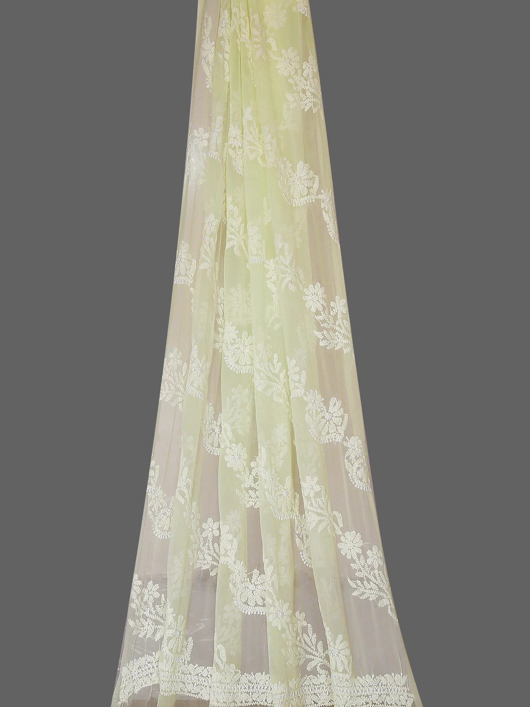 Ada Hand Embroidered Lime Green Georgette Lucknowi Chikankari Dupatta 01A98959
