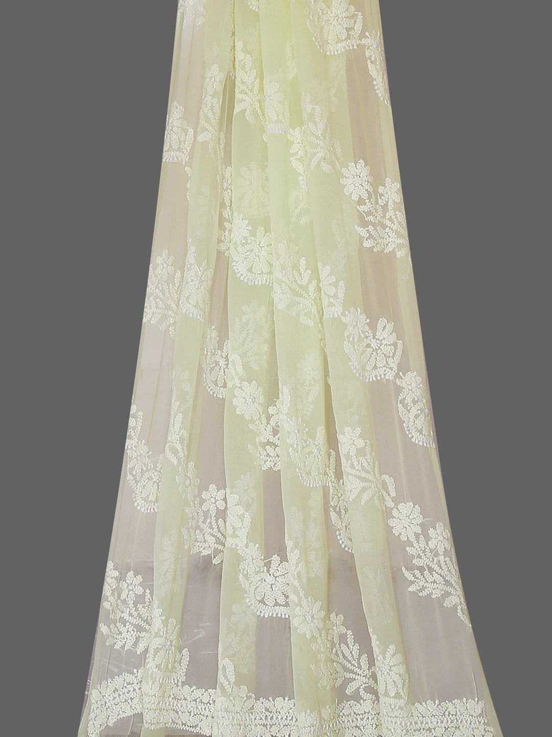 Ada Hand Embroidered Lime Green Georgette Lucknowi Chikankari Dupatta 01A98959