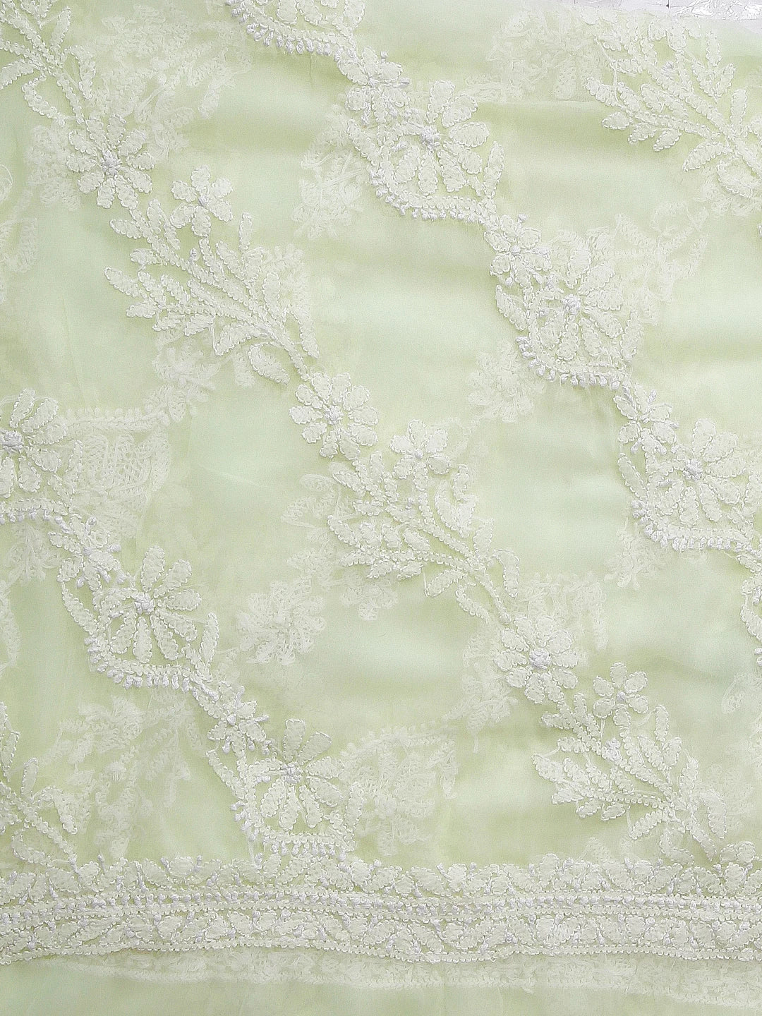 Ada Hand Embroidered Lime Green Georgette Lucknowi Chikankari Dupatta 01A98959