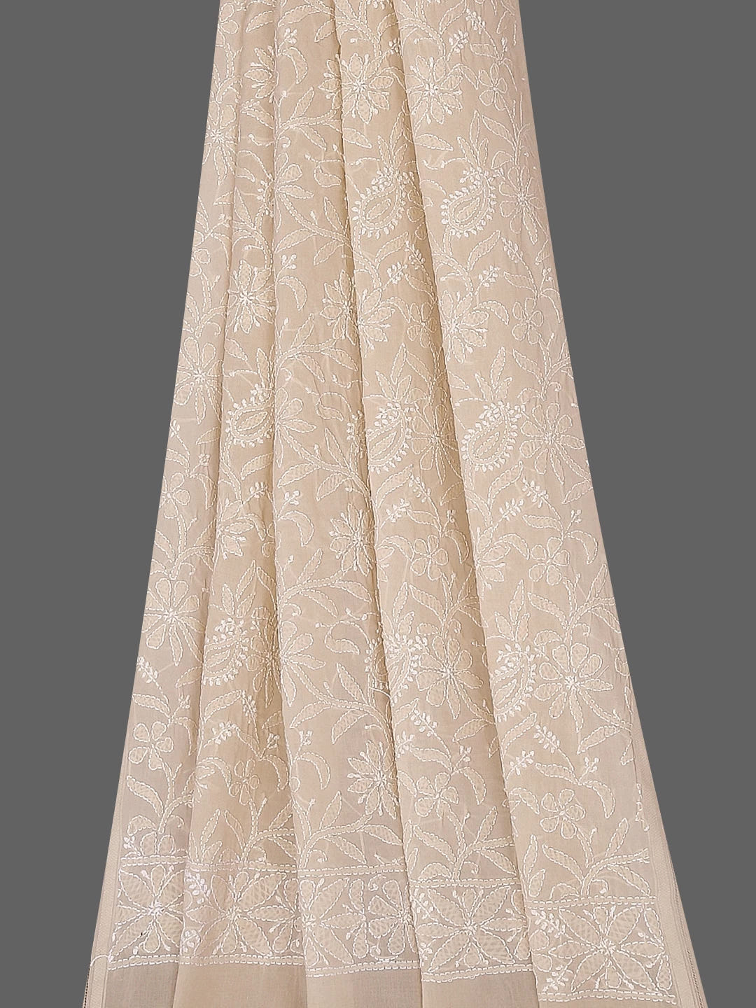 Ada Hand Embroidered Light Fawn Cotton Lucknowi Chikankari Dupatta 01A410251