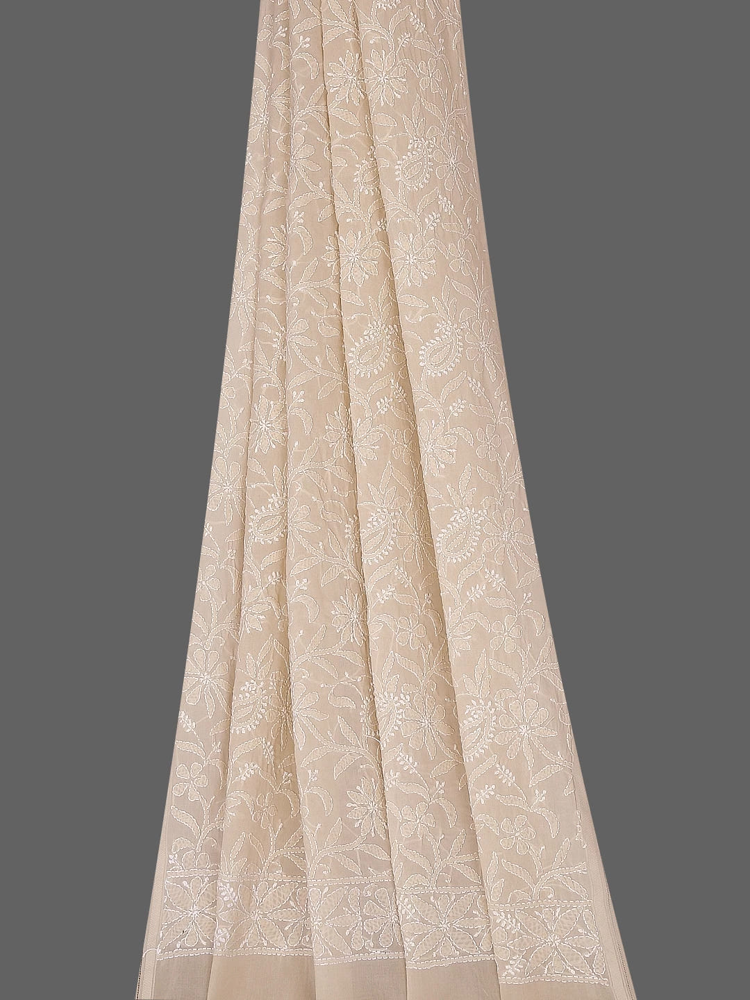 Ada Hand Embroidered Light Fawn Cotton Lucknowi Chikankari Dupatta 01A410251