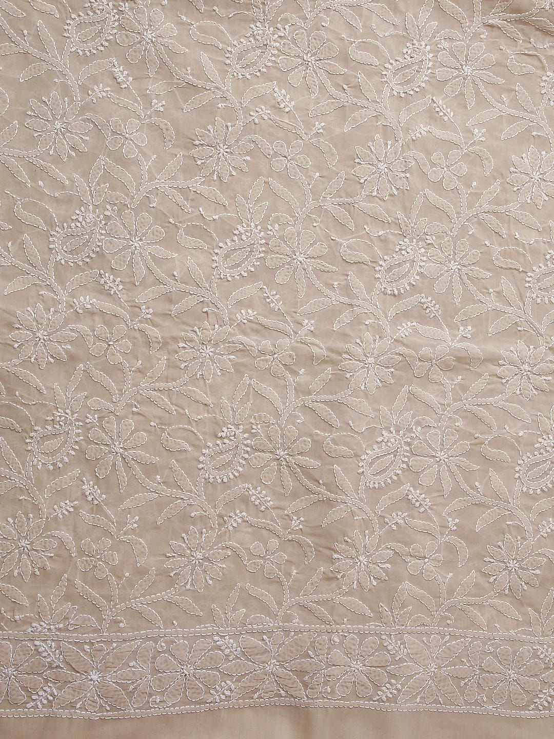 Ada Hand Embroidered Light Fawn Cotton Lucknowi Chikankari Dupatta 01A410251