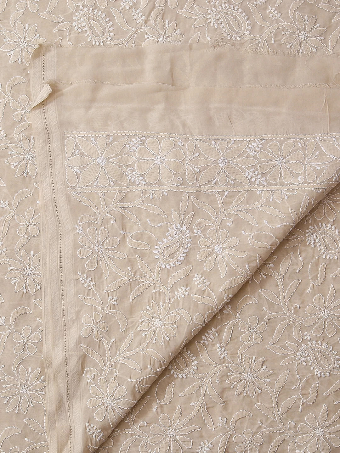 Ada Hand Embroidered Light Fawn Cotton Lucknowi Chikankari Dupatta 01A410251