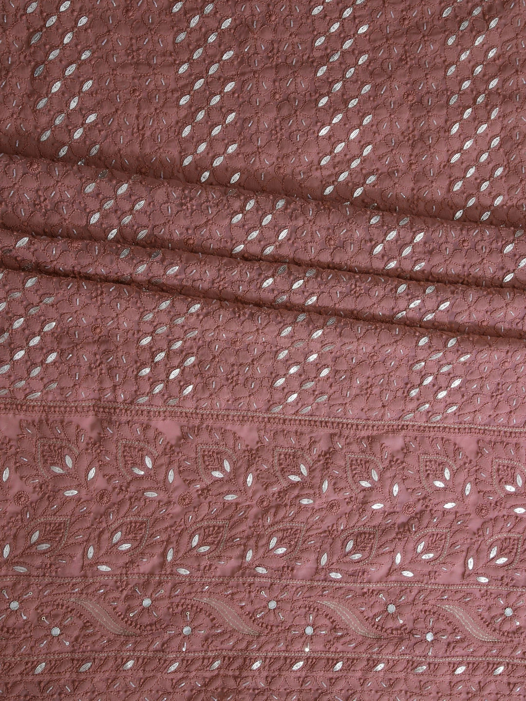 Ada Hand Embroidered Dusty Peach Georgette Lucknowi Chikankari Unstitched Suit Piece With Gotapatti Work 01A409085