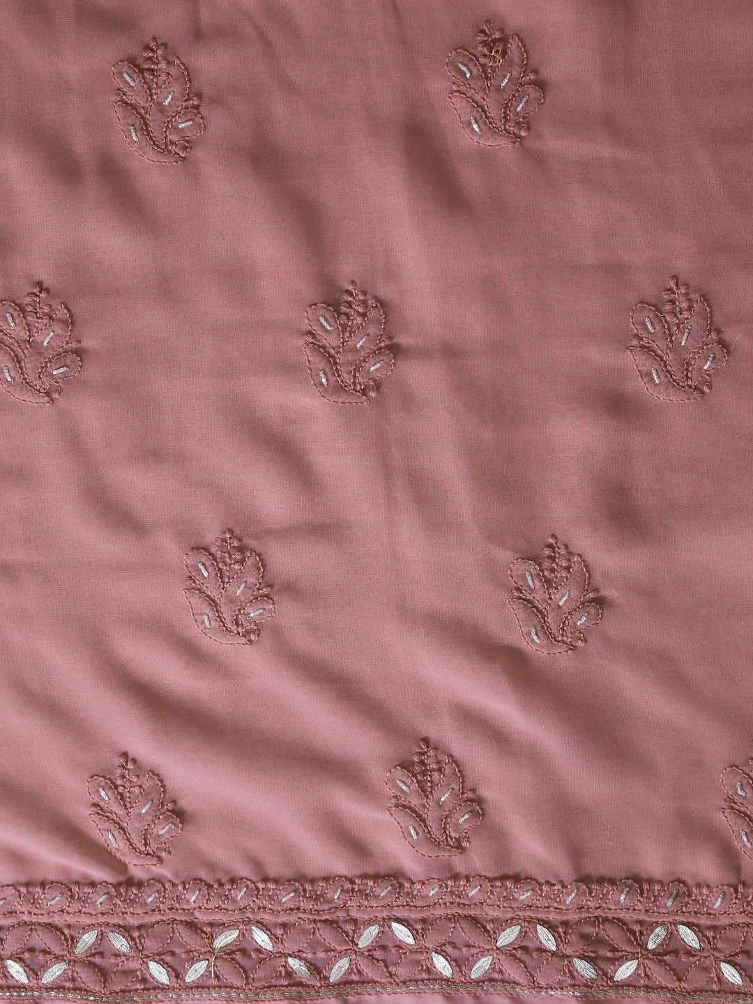 Ada Hand Embroidered Dusty Peach Georgette Lucknowi Chikankari Unstitched Suit Piece With Gotapatti Work 01A409085