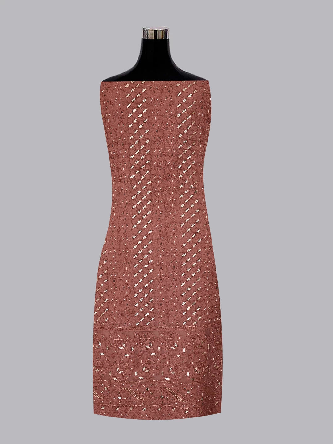 Ada Hand Embroidered Dusty Peach Georgette Lucknowi Chikankari Unstitched Suit Piece With Gotapatti Work 01A409085