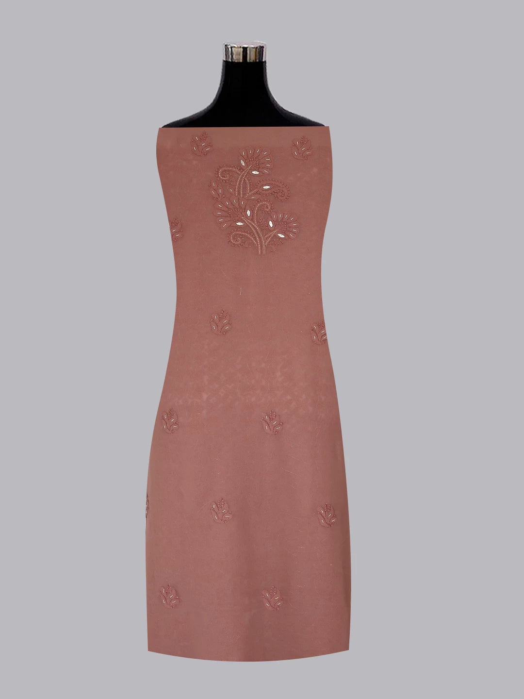 Ada Hand Embroidered Dusty Peach Georgette Lucknowi Chikankari Unstitched Suit Piece With Gotapatti Work 01A409085