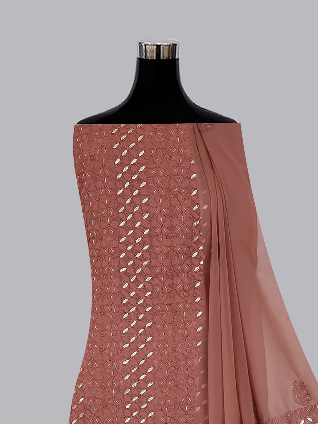 Ada Hand Embroidered Dusty Peach Georgette Lucknowi Chikankari Unstitched Suit Piece With Gotapatti Work 01A409085