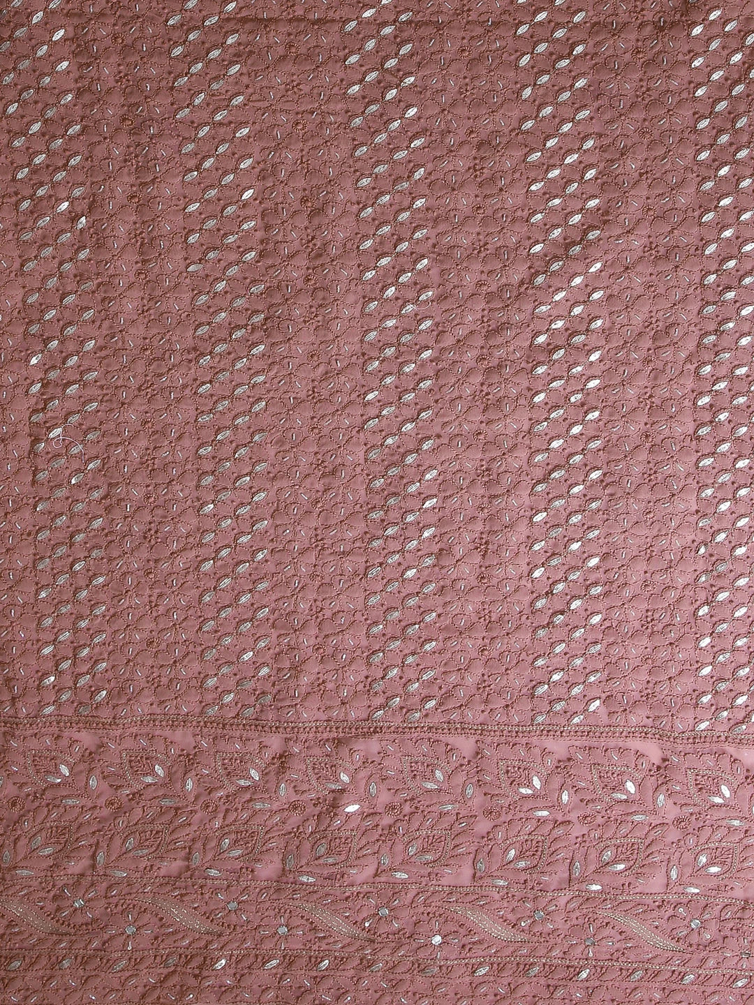 Ada Hand Embroidered Dusty Peach Georgette Lucknowi Chikankari Unstitched Suit Piece With Gotapatti Work 01A409085