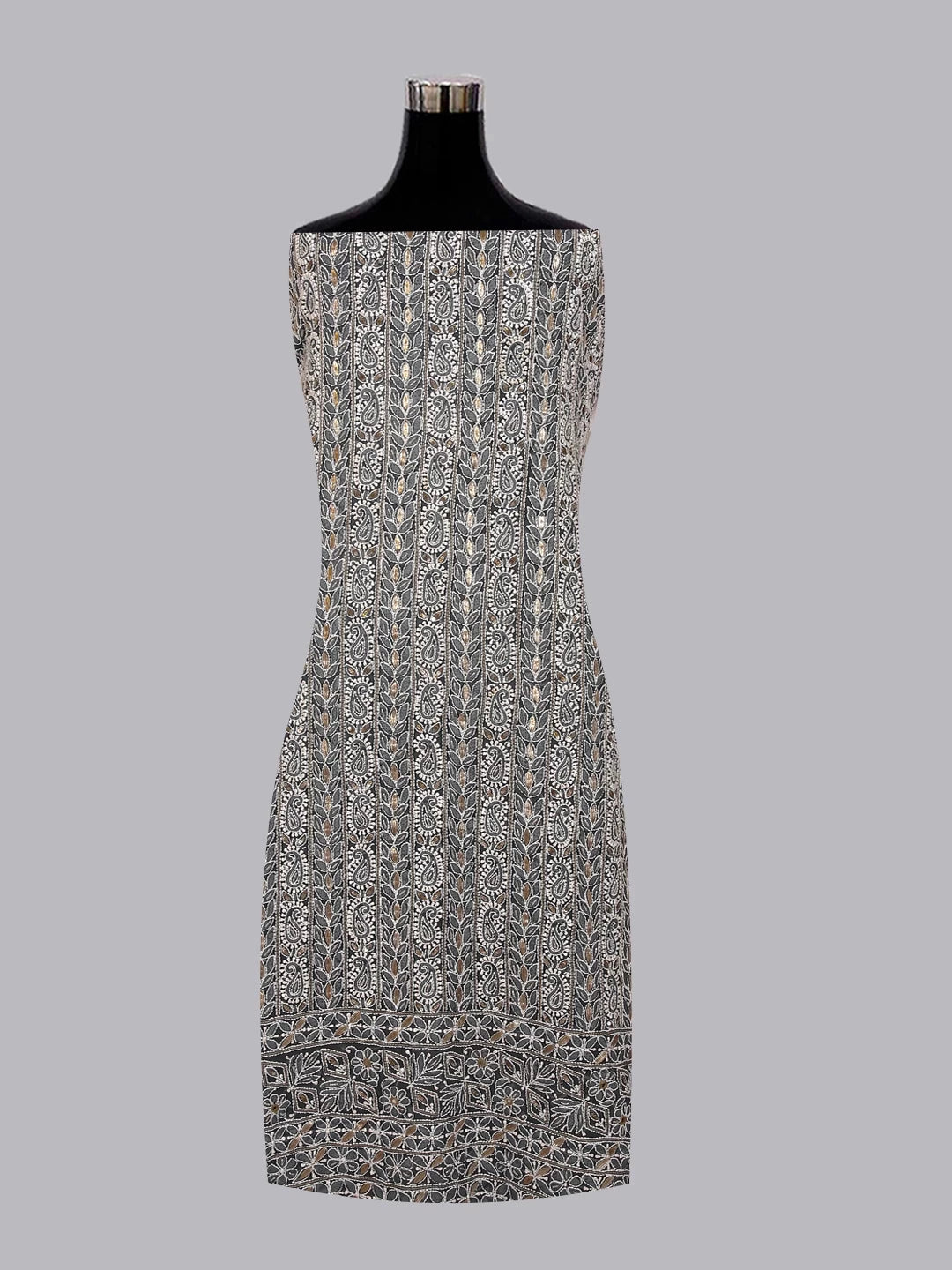 Ada Hand Embroidered Greyish Blue Georgette Lucknowi Chikankari Unstitched Suit Piece With Gotapatti Work 01A470634