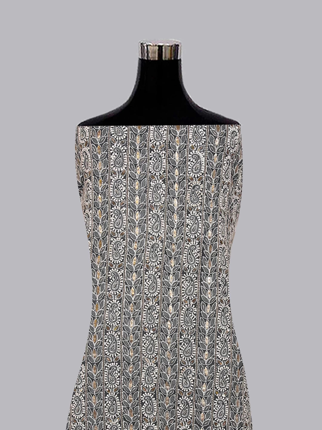 Ada Hand Embroidered Greyish Blue Georgette Lucknowi Chikankari Unstitched Suit Piece With Gotapatti Work 01A470634