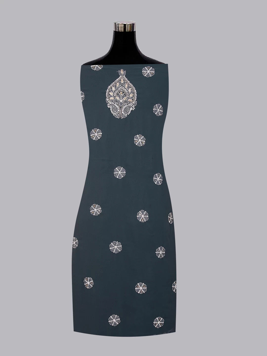Ada Hand Embroidered Greyish Blue Georgette Lucknowi Chikankari Unstitched Suit Piece With Gotapatti Work 01A470634