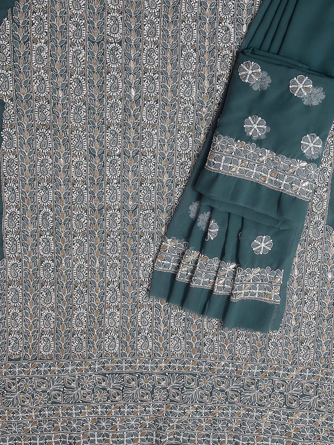 Ada Hand Embroidered Greyish Blue Georgette Lucknowi Chikankari Unstitched Suit Piece With Gotapatti Work 01A470634