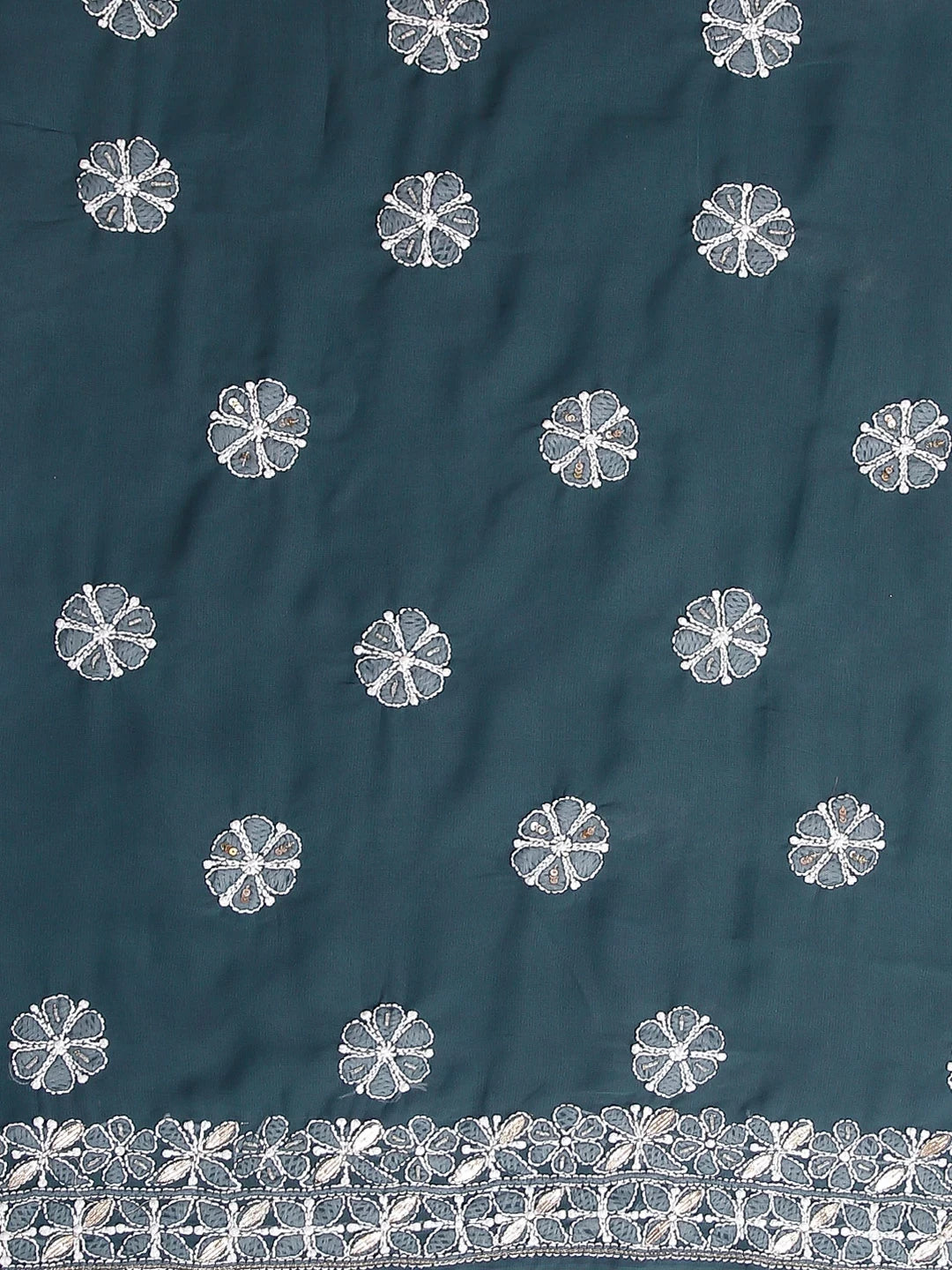 Ada Hand Embroidered Greyish Blue Georgette Lucknowi Chikankari Unstitched Suit Piece With Gotapatti Work 01A470634