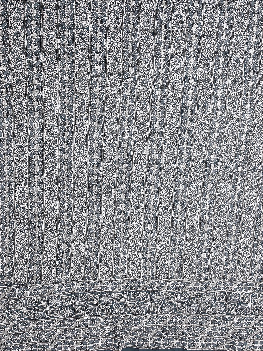 Ada Hand Embroidered Greyish Blue Georgette Lucknowi Chikankari Unstitched Suit Piece With Gotapatti Work 01A470634