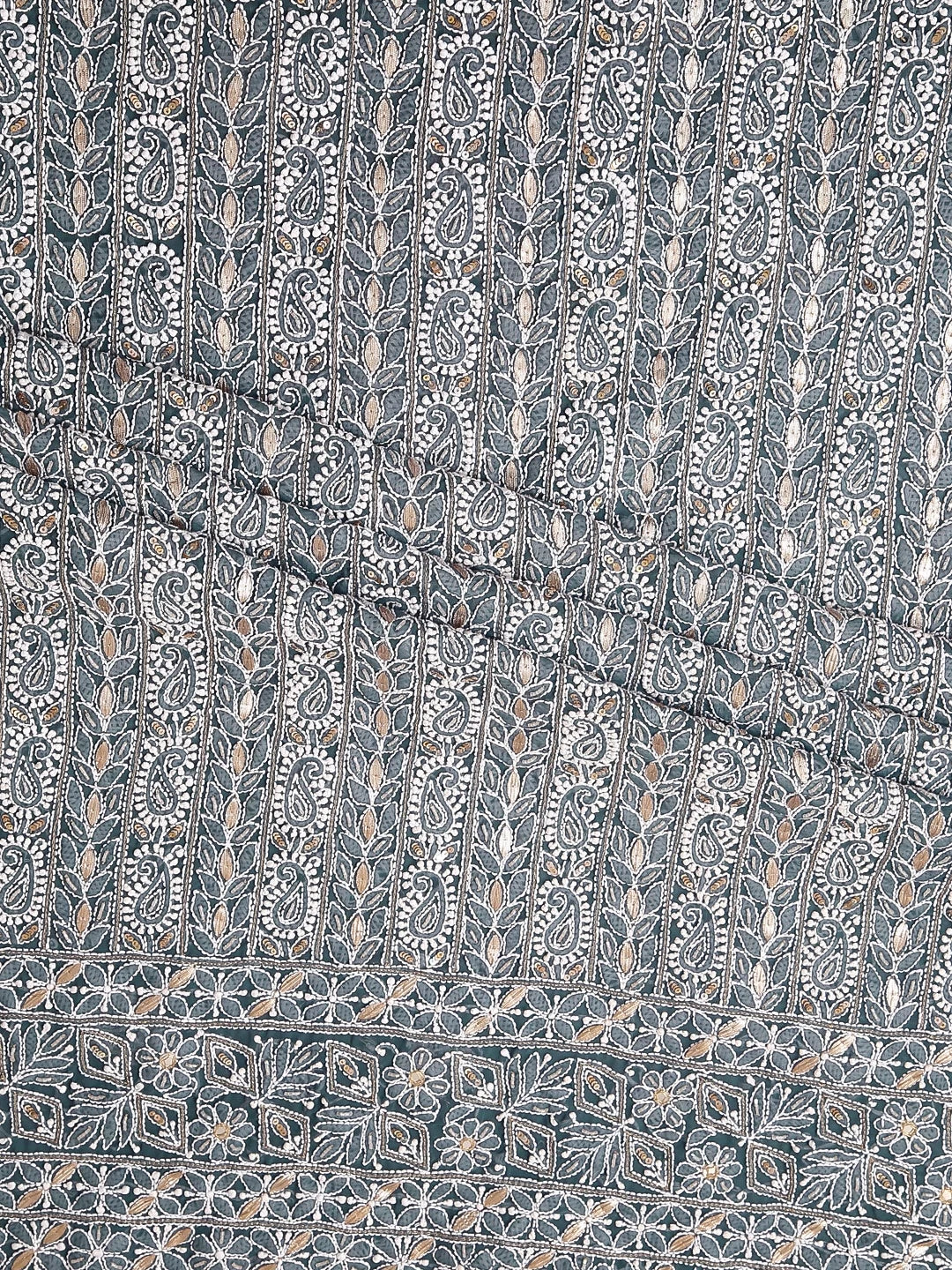 Ada Hand Embroidered Greyish Blue Georgette Lucknowi Chikankari Unstitched Suit Piece With Gotapatti Work 01A470634