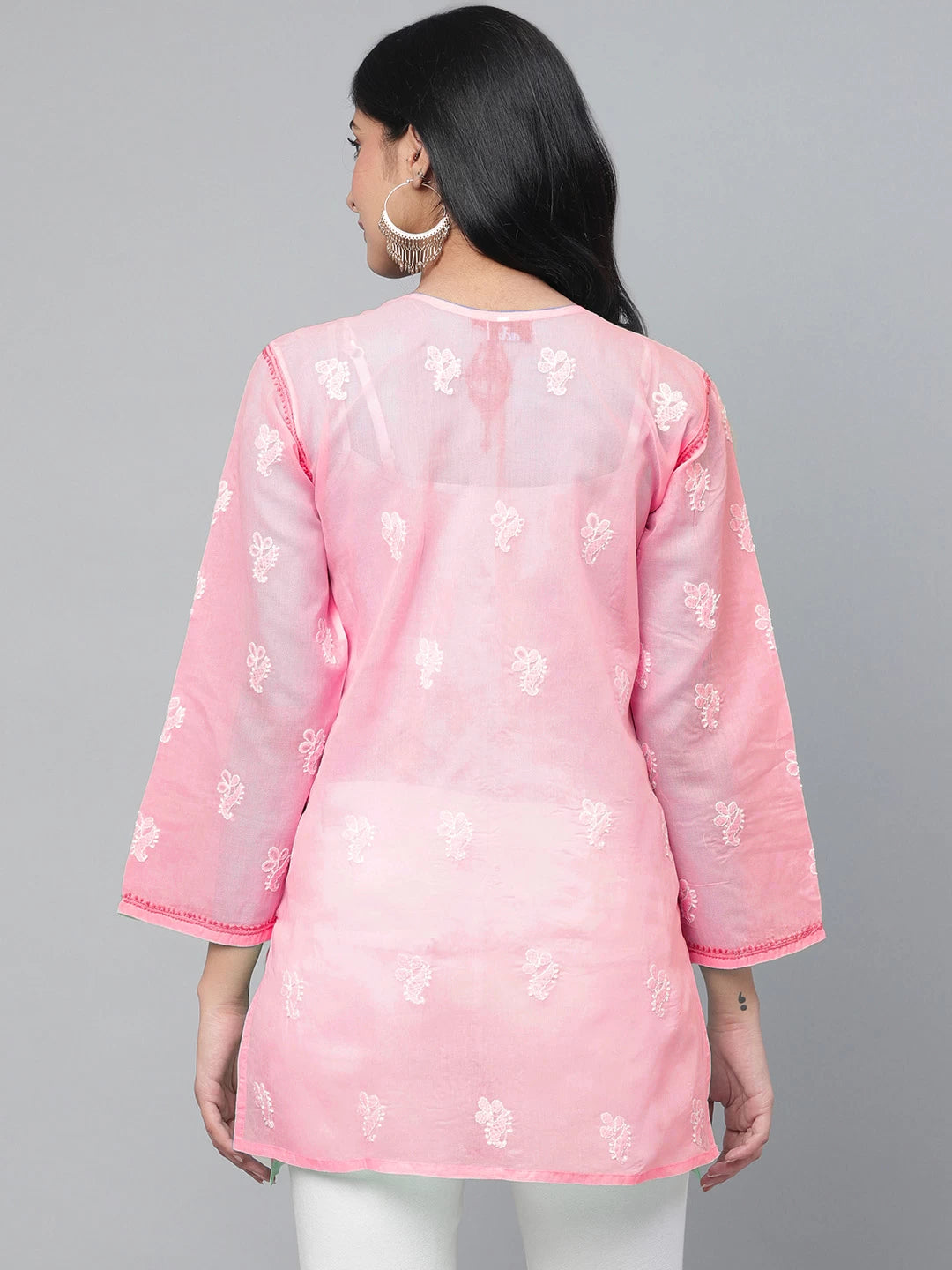 Ada Hand Embroidered Pink Cotton Lucknowi Chikankari Short Kurti A911383