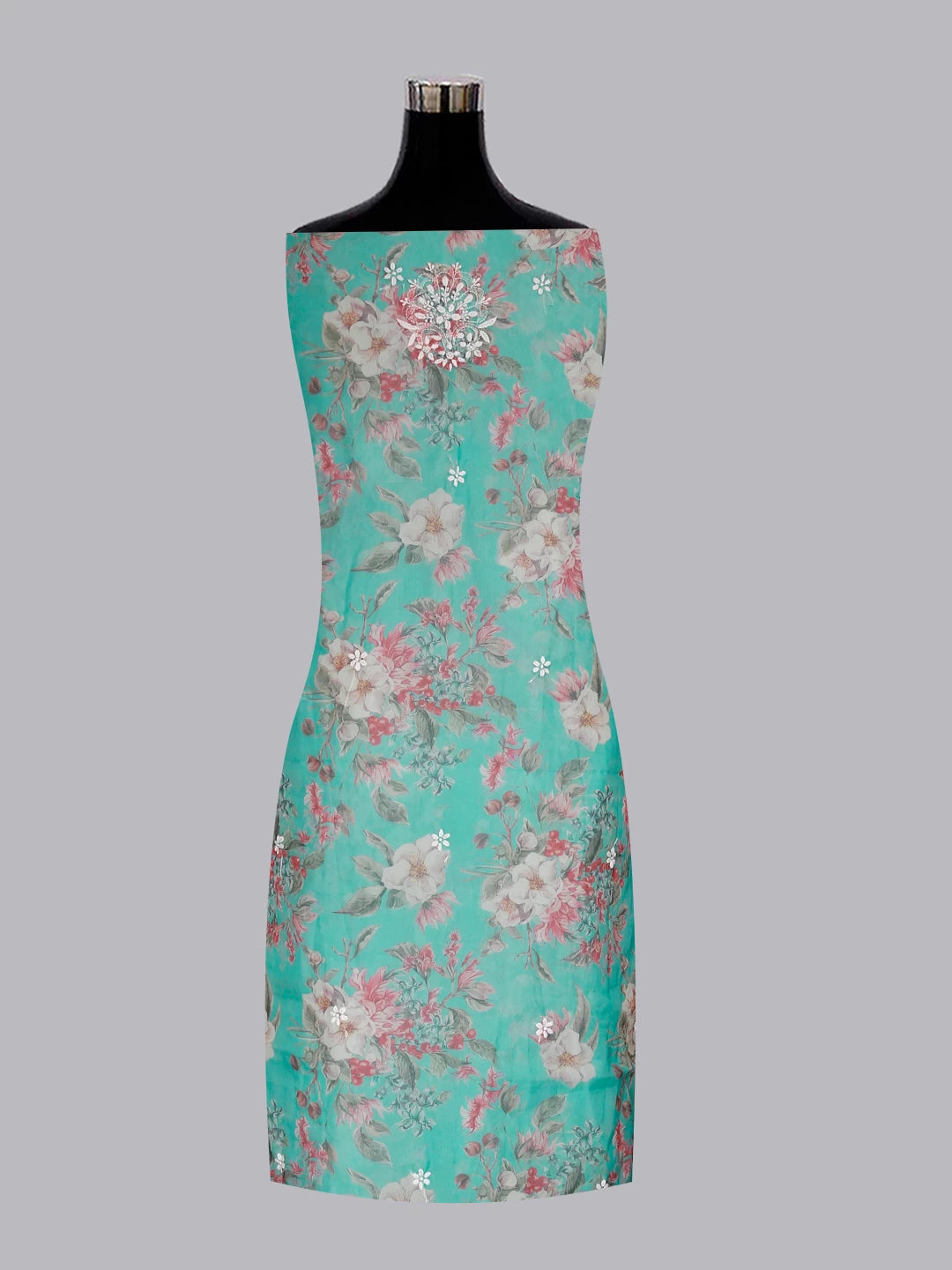 Ada Hand Embroidered Green Floral Print Organza Lucknowi Chikankari Unstitched Kurta Dupatta Set 01A474658