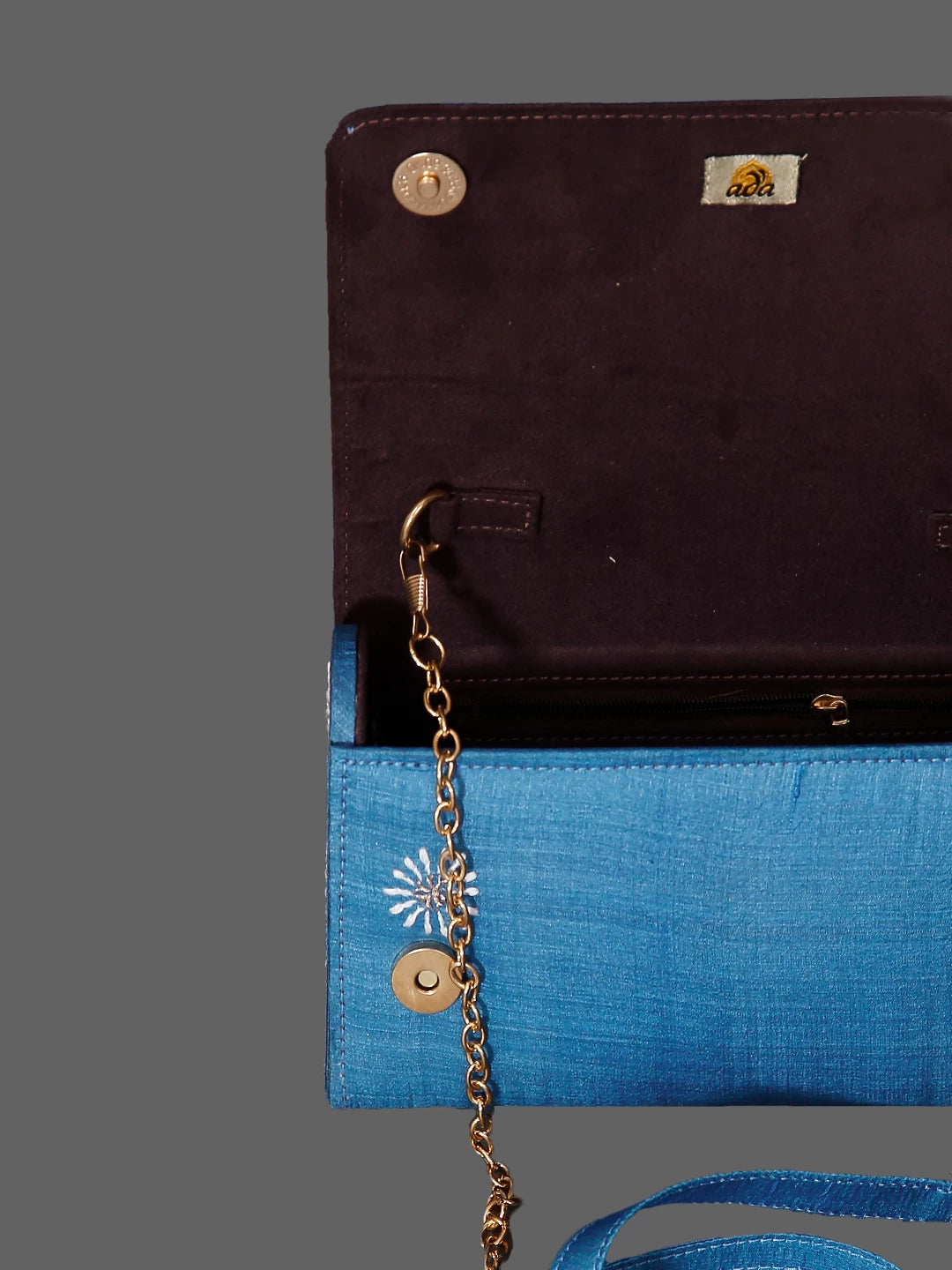 Ada Hand Embroidered Prussian Blue Silk Lucknowi Chikankari Clutch Handbag With Zari Work 01A433682