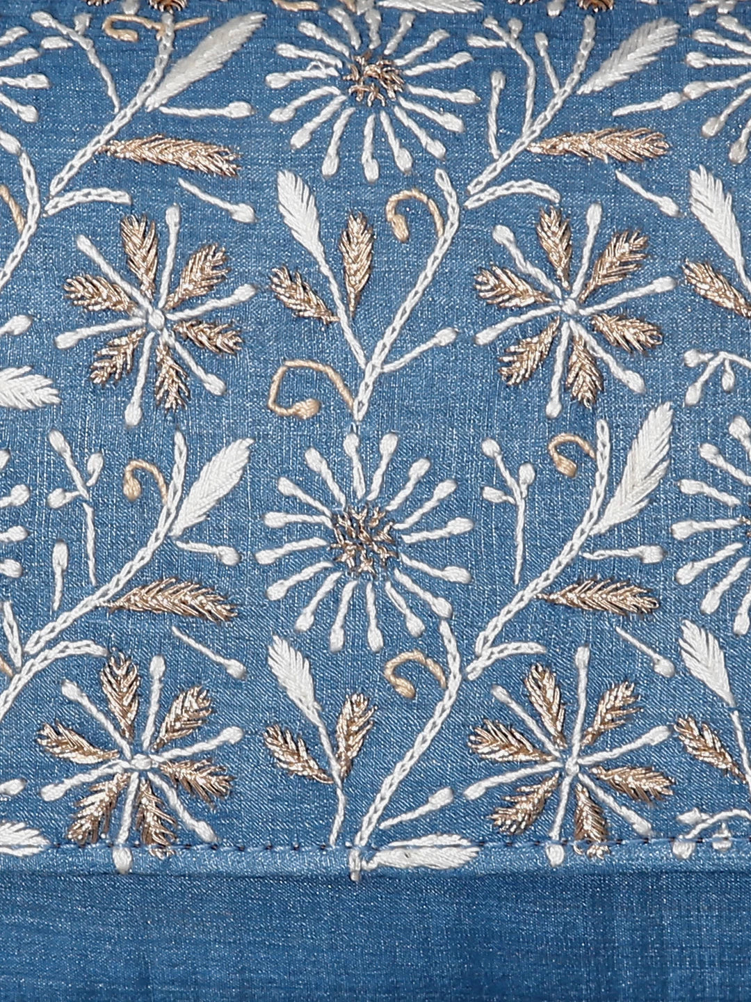 Ada Hand Embroidered Prussian Blue Silk Lucknowi Chikankari Clutch Handbag With Zari Work 01A433682