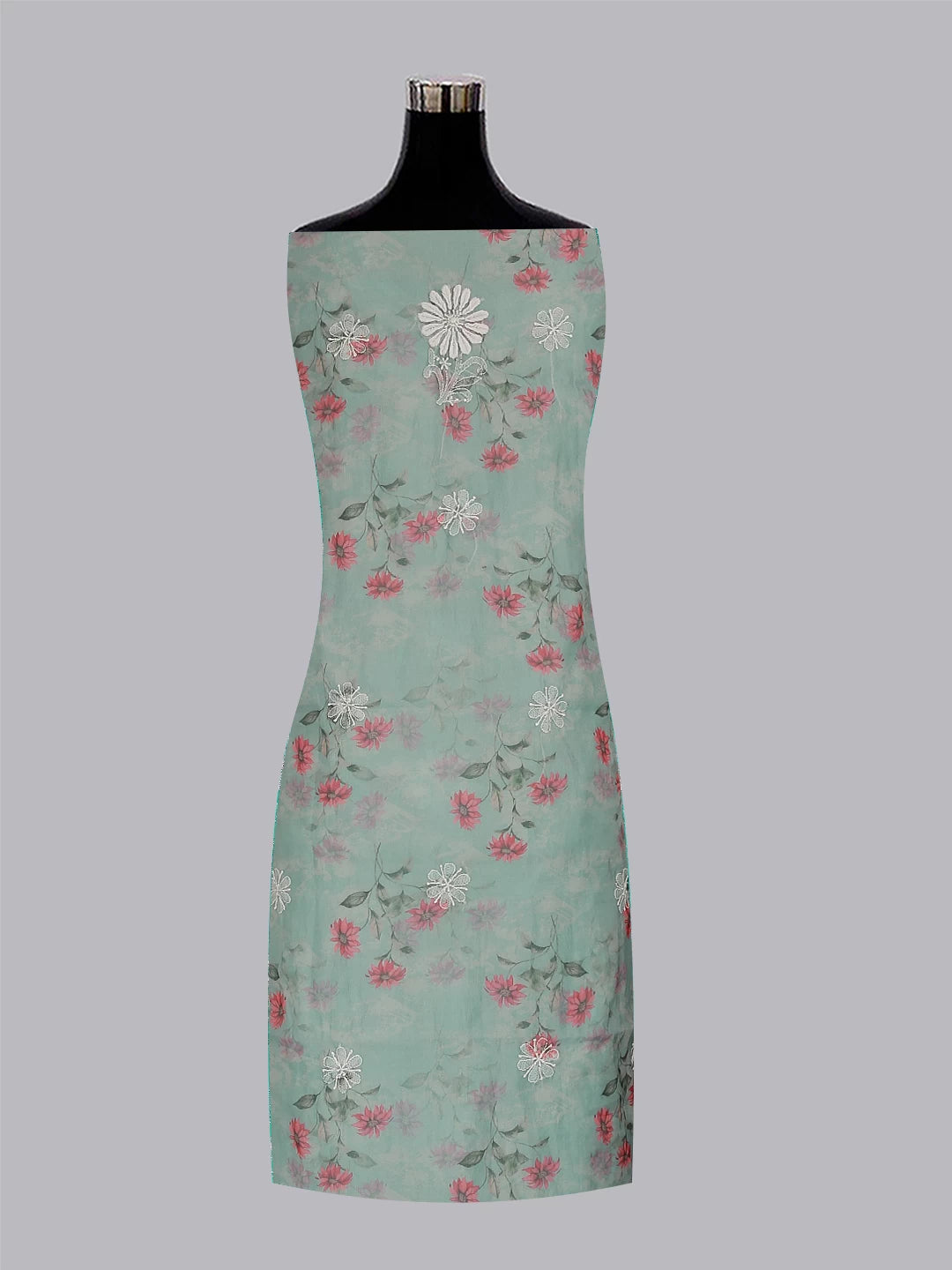 Ada Hand Embroidered Grey Floral Print Organza Lucknowi Chikankari Unstitched Kurta Dupatta Set 01A474633