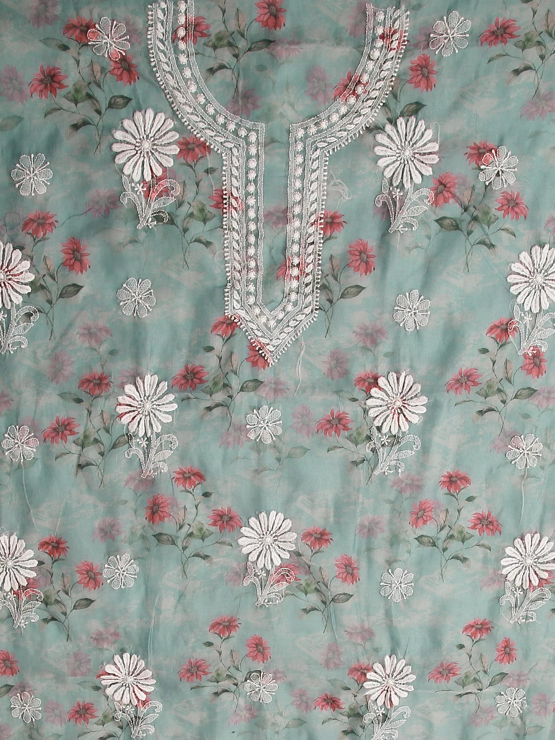 Ada Hand Embroidered Grey Floral Print Organza Lucknowi Chikankari Unstitched Kurta Dupatta Set 01A474633