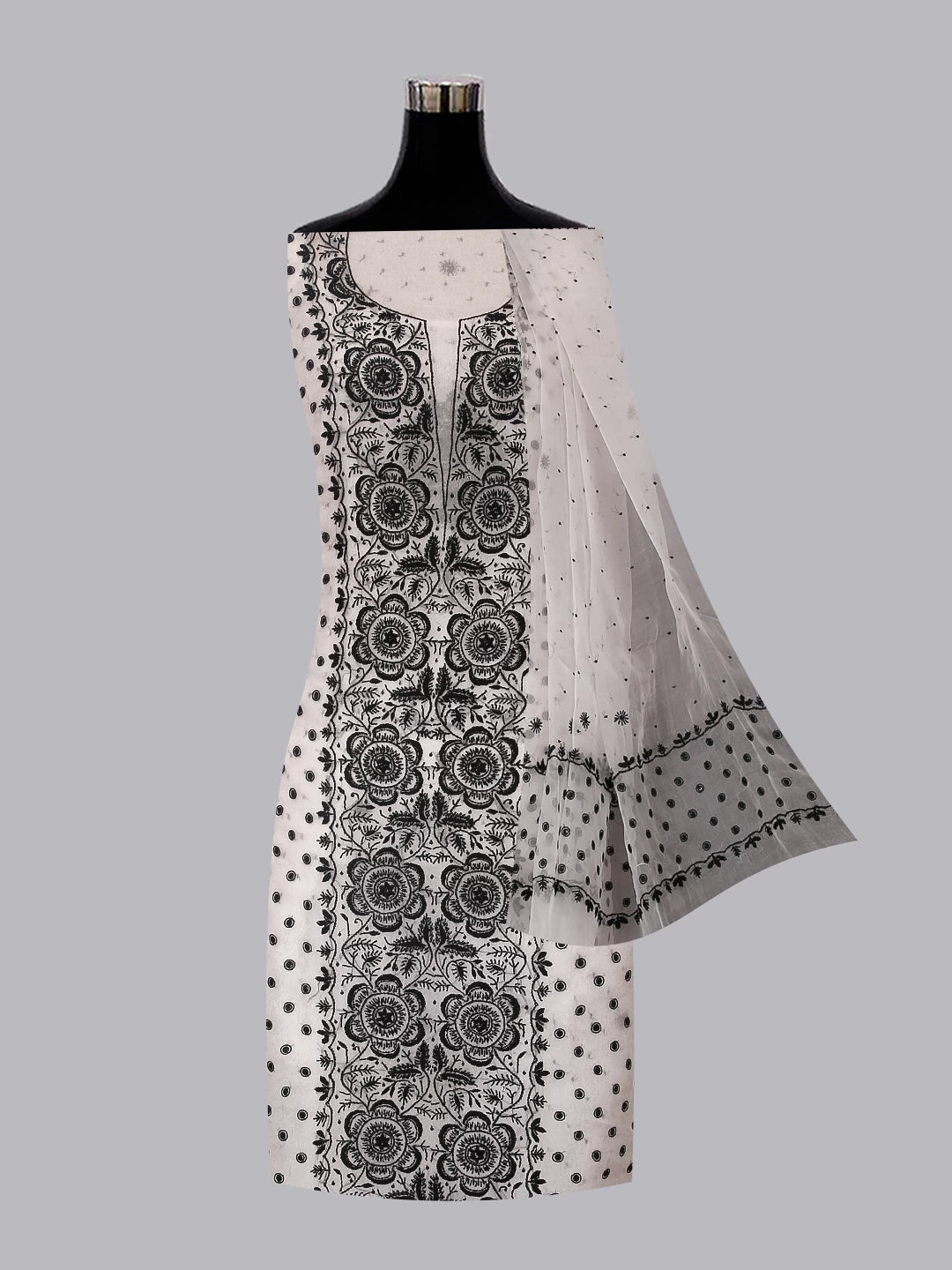 Ada Hand Embroidered Off White Organza Lucknowi Chikankari Unstitched Kurta Dupatta Set With Pearl Work 01A464481