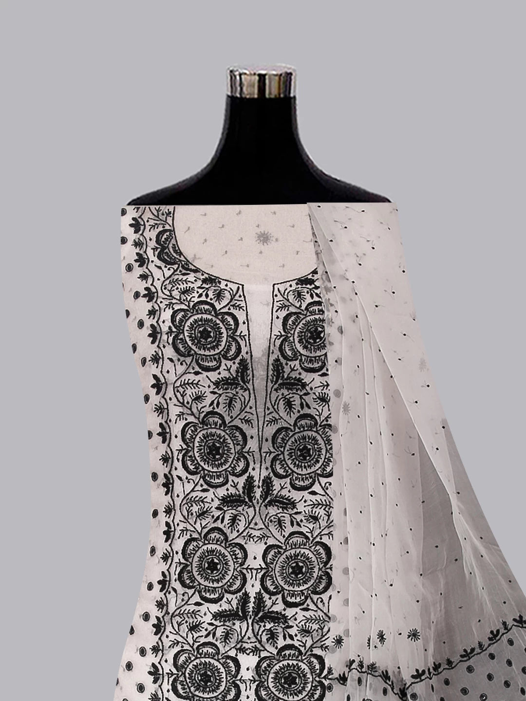 Ada Hand Embroidered Off White Organza Lucknowi Chikankari Unstitched Kurta Dupatta Set With Pearl Work 01A464481