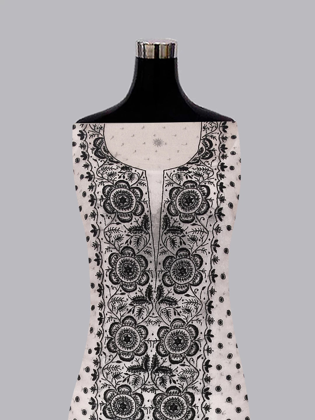 Ada Hand Embroidered Off White Organza Lucknowi Chikankari Unstitched Kurta Dupatta Set With Pearl Work 01A464481