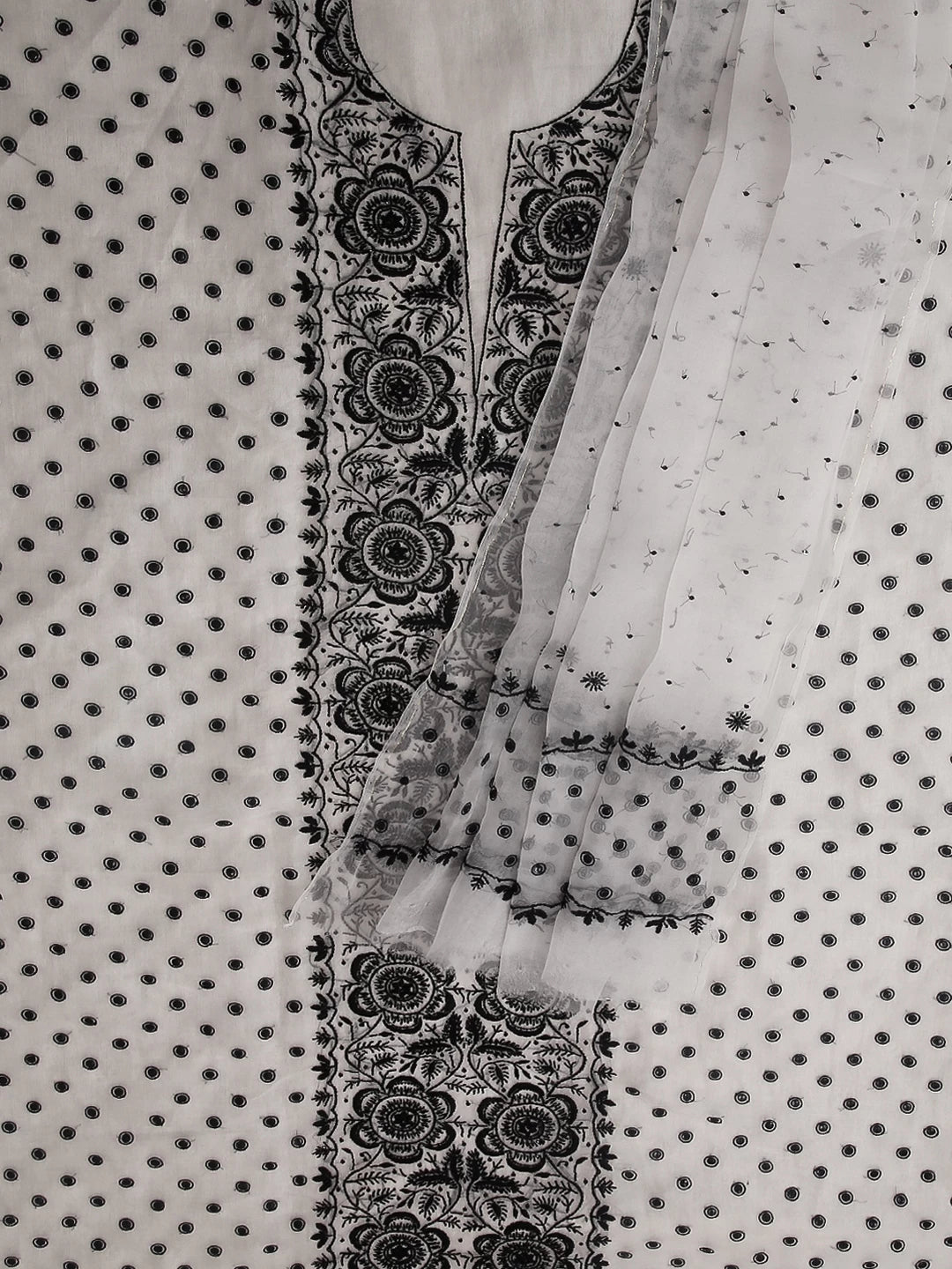 Ada Hand Embroidered Off White Organza Lucknowi Chikankari Unstitched Kurta Dupatta Set With Pearl Work 01A464481