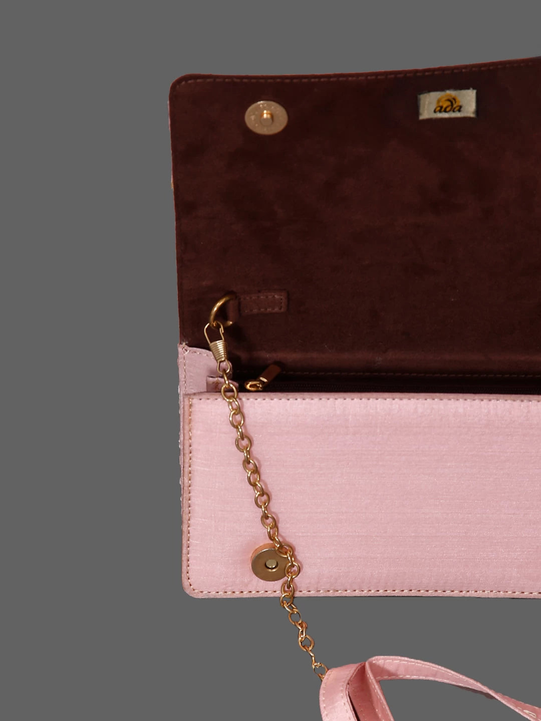 Ada Hand Embroidered Candlelight Peach Silk Lucknowi Chikankari Clutch Handbag With Zari Work 01A429744