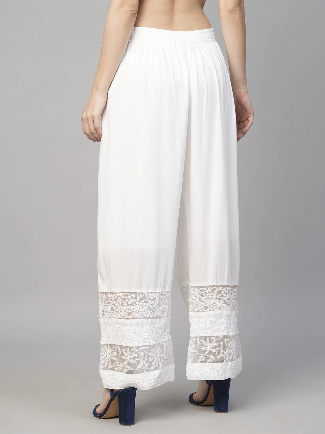 Ada Hand Embroidered Pearl White Rayon Lucknowi Chikankari Palazzo A711177