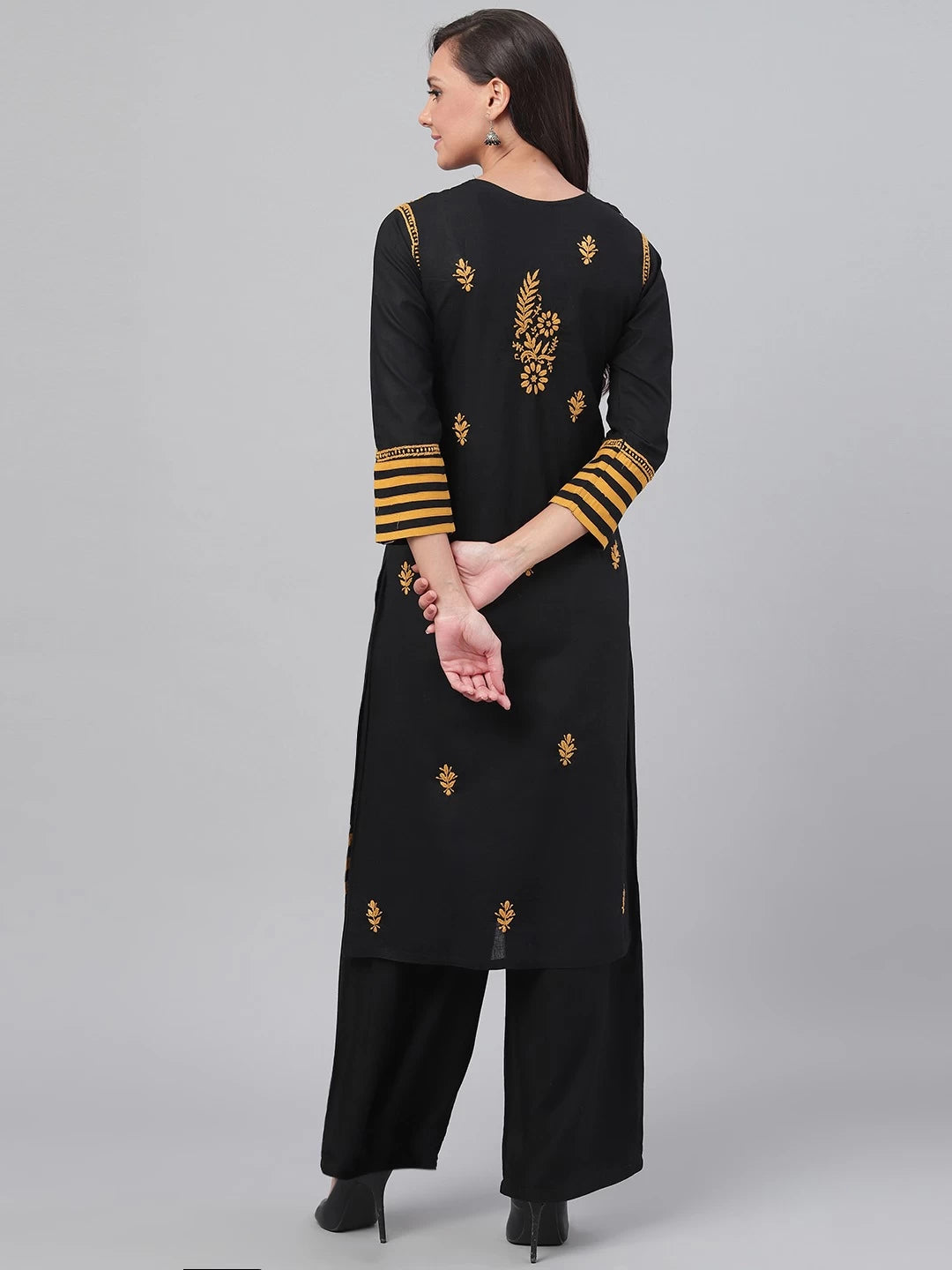 Ada Hand Embroidered Black Cotton Lucknowi Chikankari Straight Kurta A149691