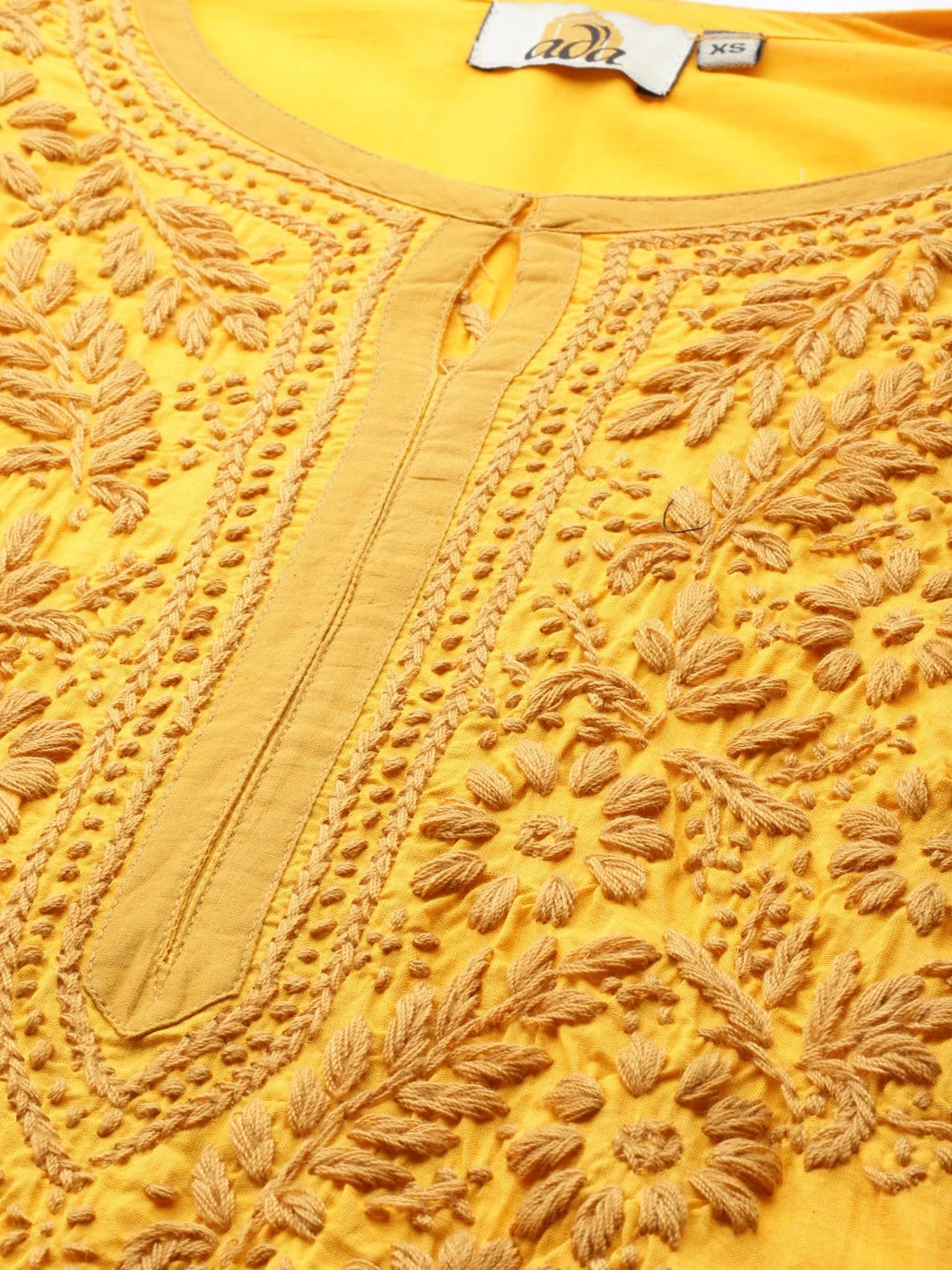 Ada Hand Embroidered Mustard Cotton Lucknowi Chikankari Straight Kurta A223150