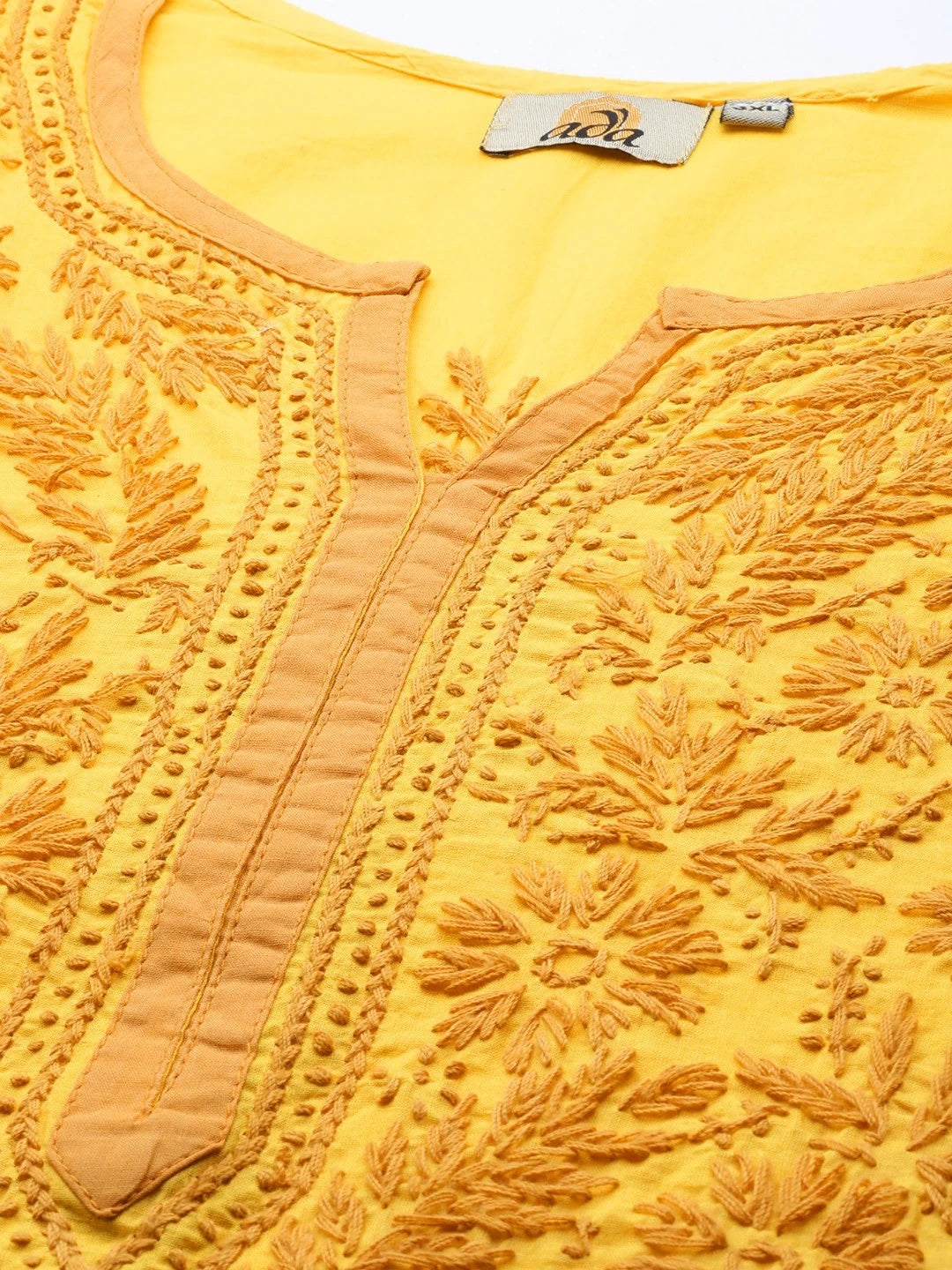 Ada Hand Embroidered Yellow Cotton Lucknowi Chikankari Straight Kurta A135641