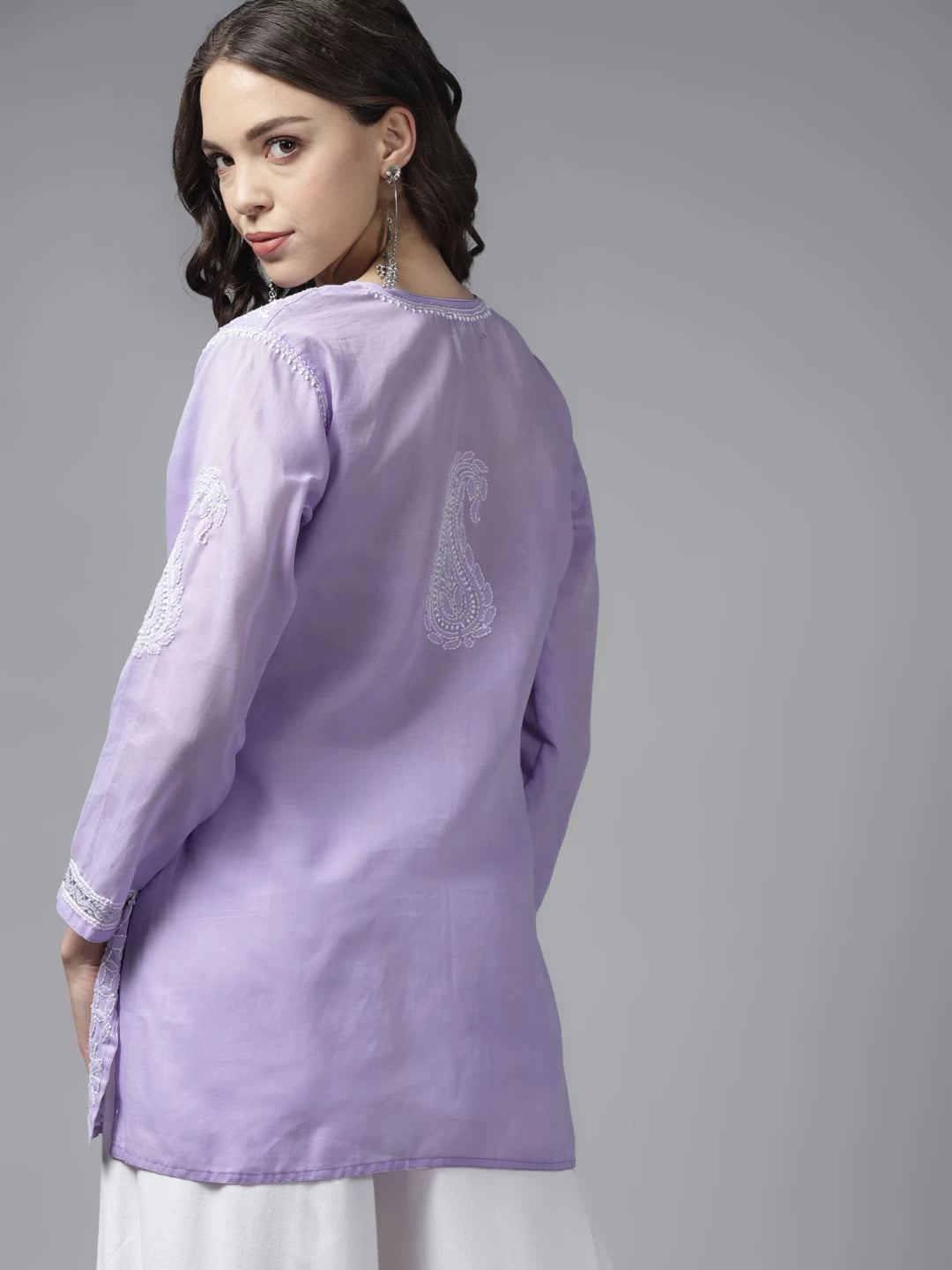 Ada Hand Embroidered Mauve Cotton Lucknowi Chikankari Short Kurti With Zari Work A911197